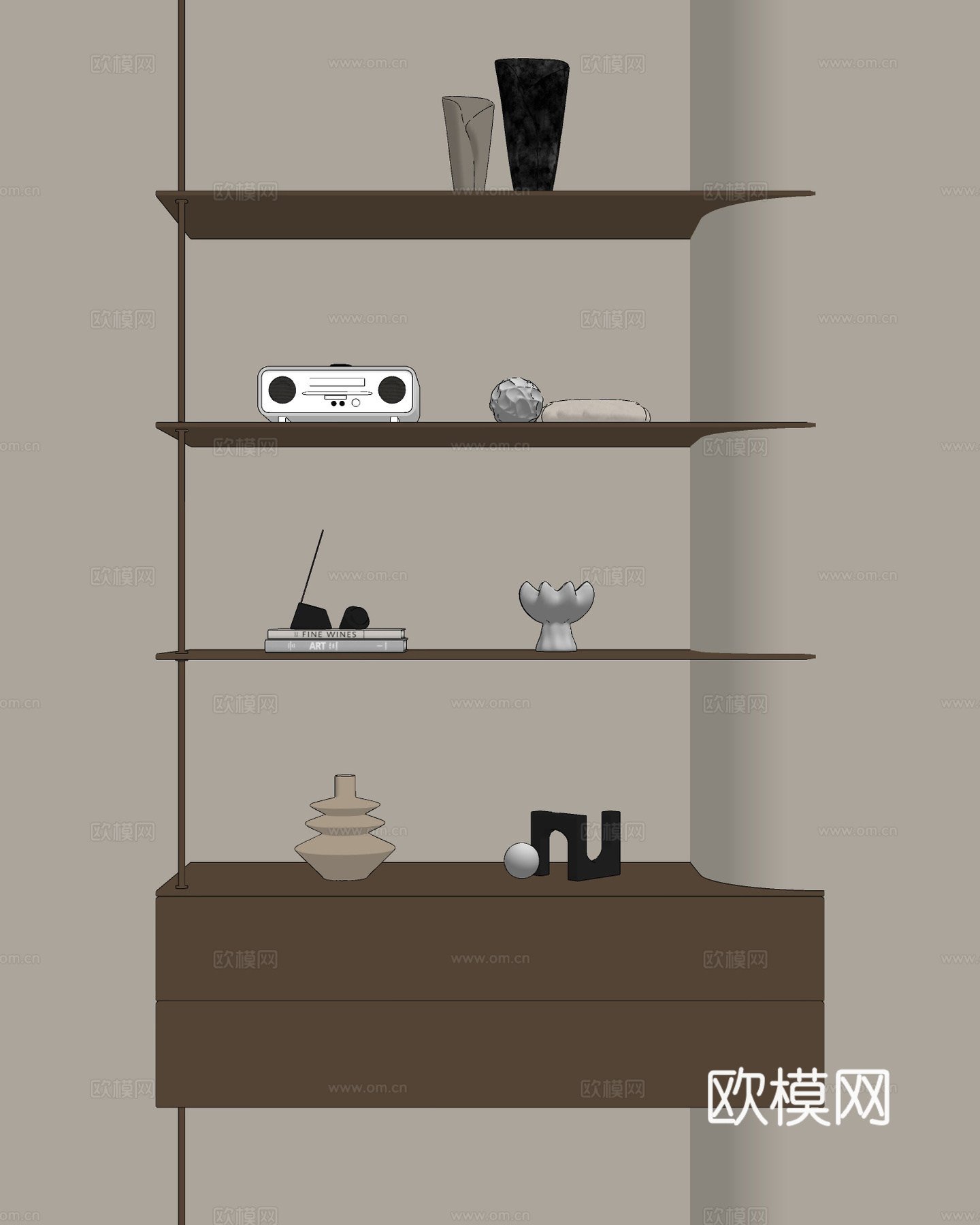 现代柜架 装饰架 书架 书柜 装饰柜 饰品摆件su模型