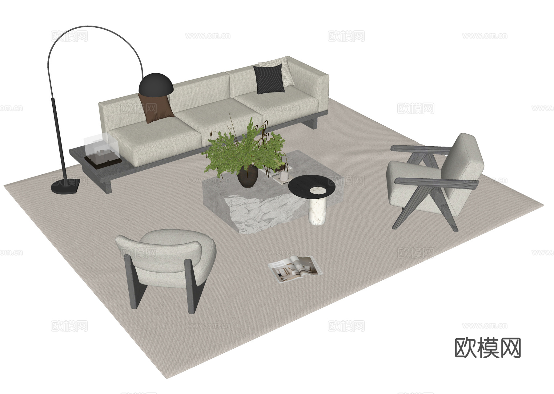 现代沙发茶几组合su模型
