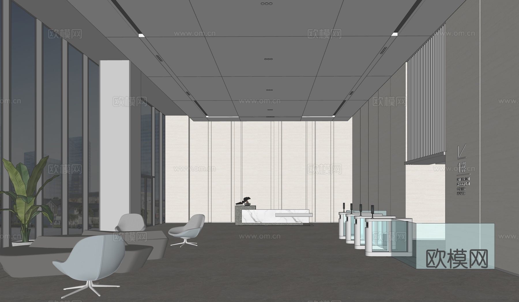 现代写字楼办公大堂su模型