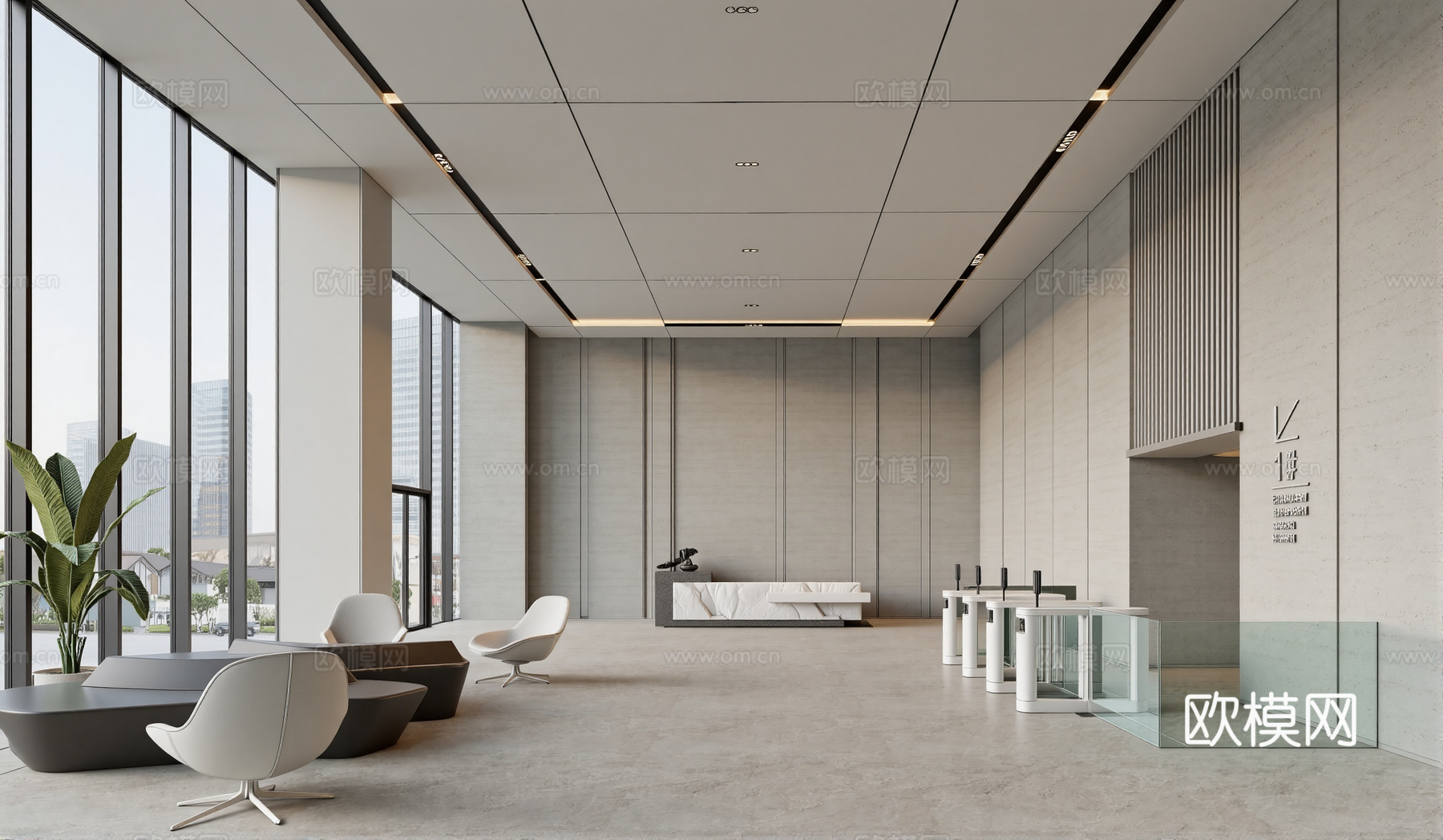 现代写字楼办公大堂su模型