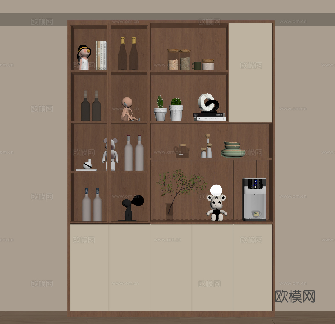 现代中古风餐边柜 边柜 储物柜su模型