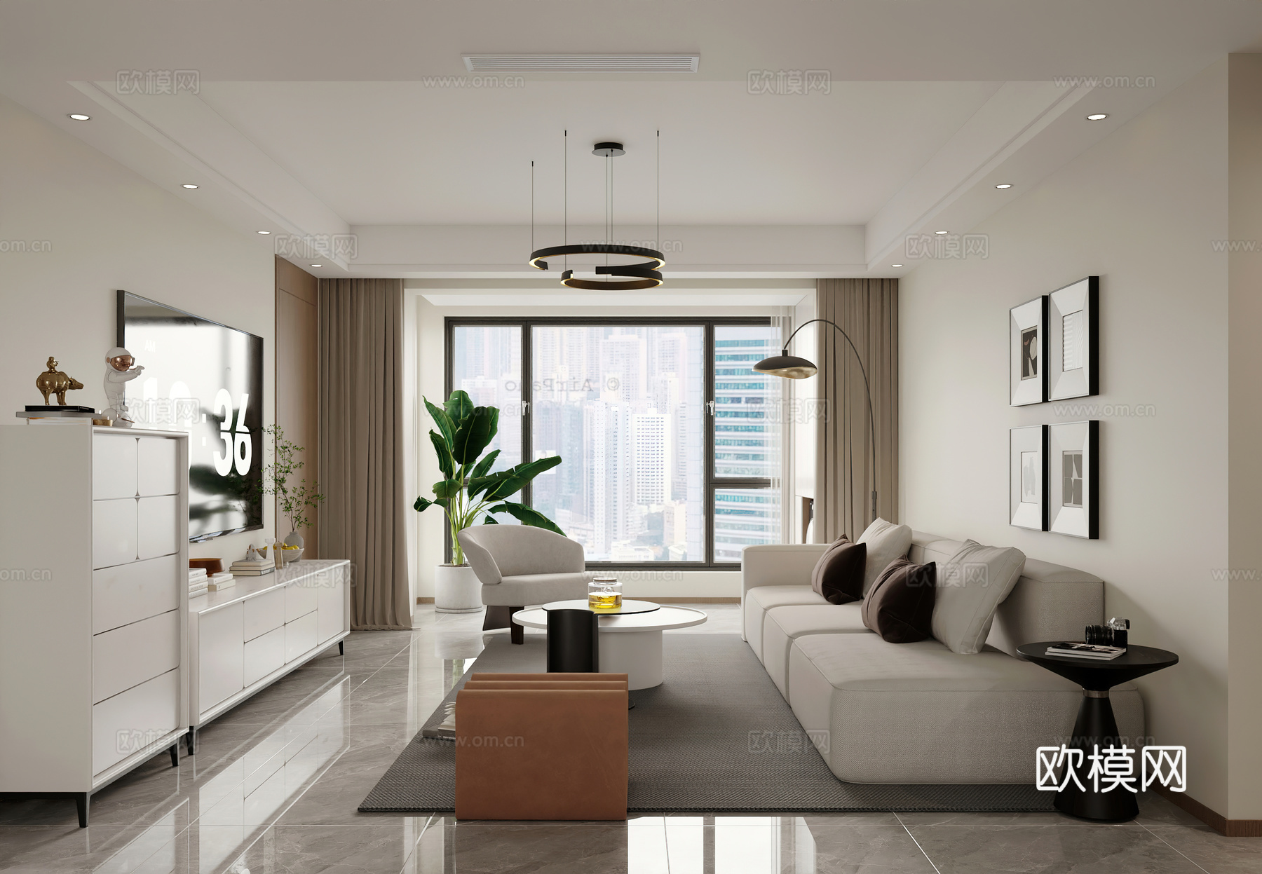 现代客餐厅 开放厨房 酒柜3d模型