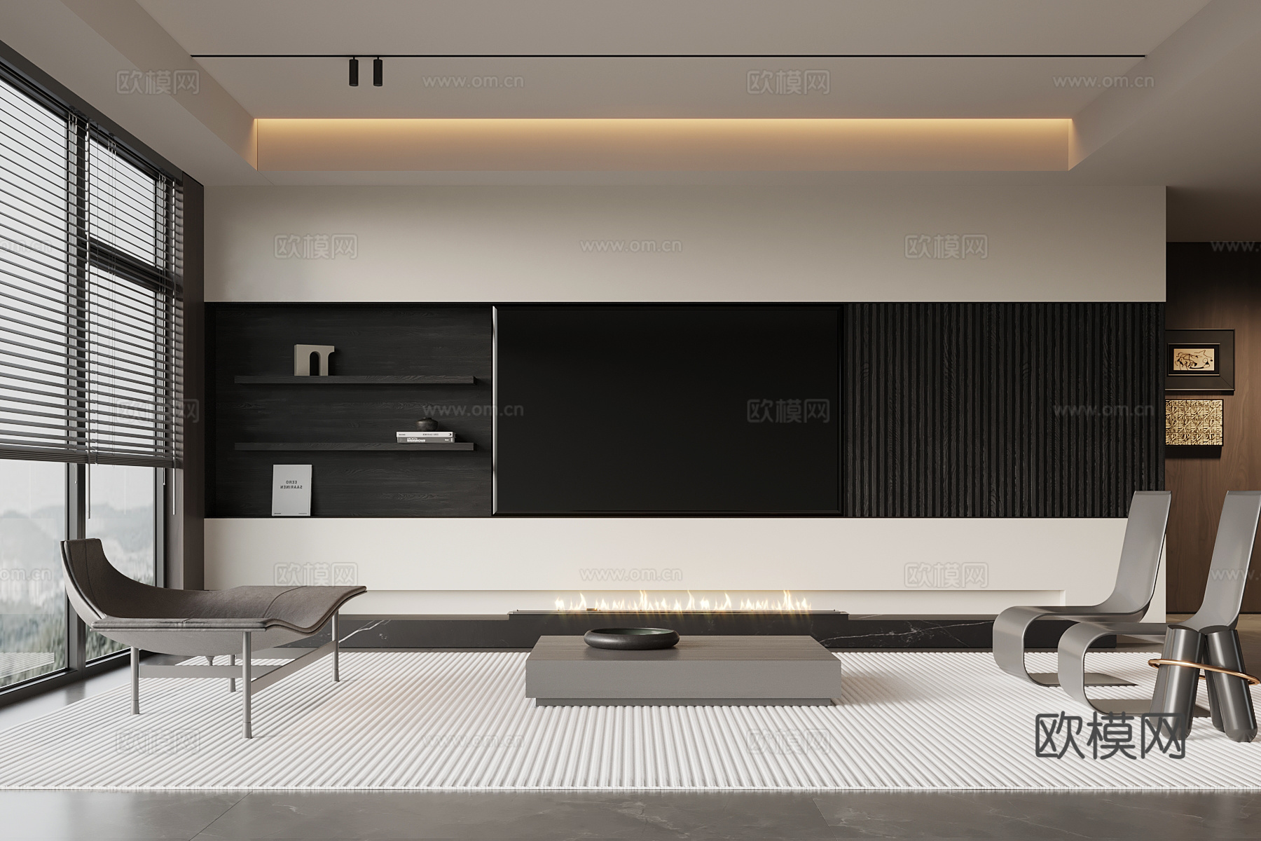 现代意式客厅  电视背景墙 沙发茶几组合su模型