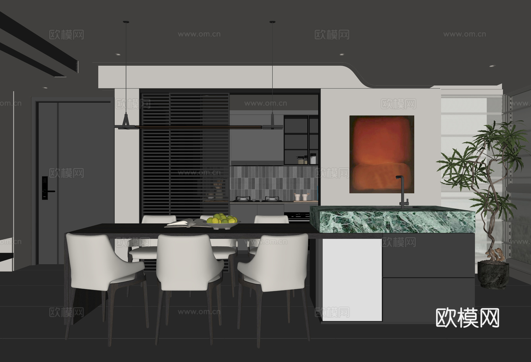 现代家居餐厅su模型