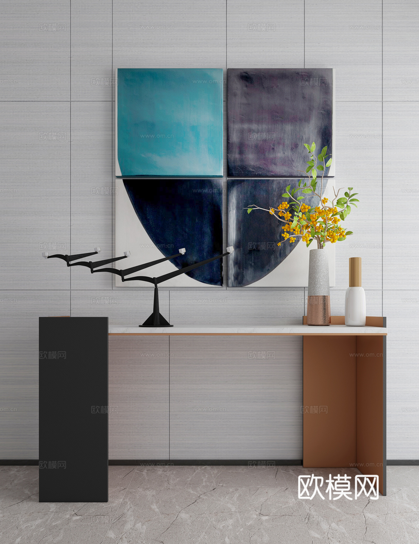 后现代端景柜子装饰柜 饰品摆件组合3d模型