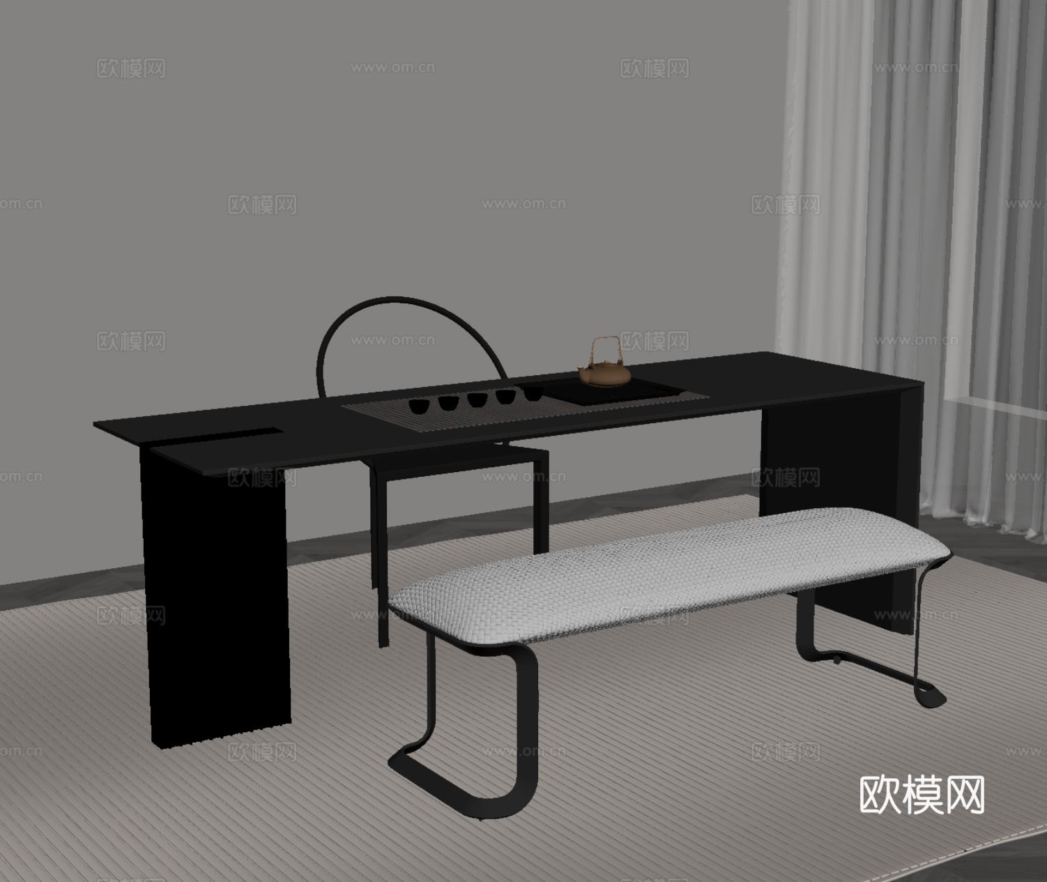 现代意式茶桌椅 茶台su模型