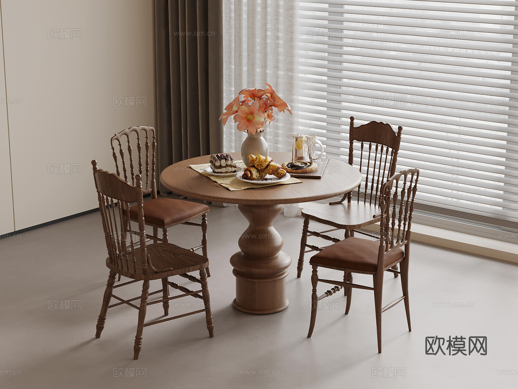 中古风餐桌椅su模型