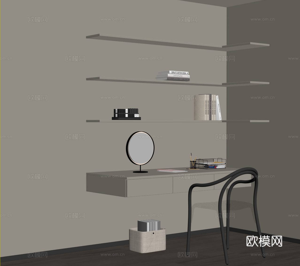 现代书桌椅 书架su模型