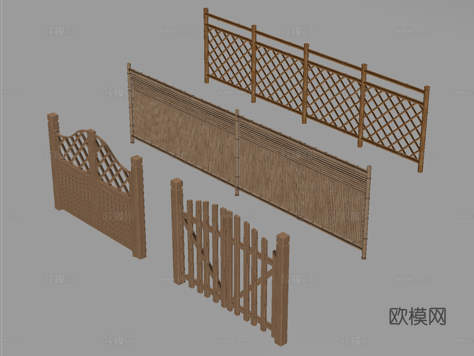 新中式栅栏 围栏护栏 木栅栏 篱笆围墙su模型