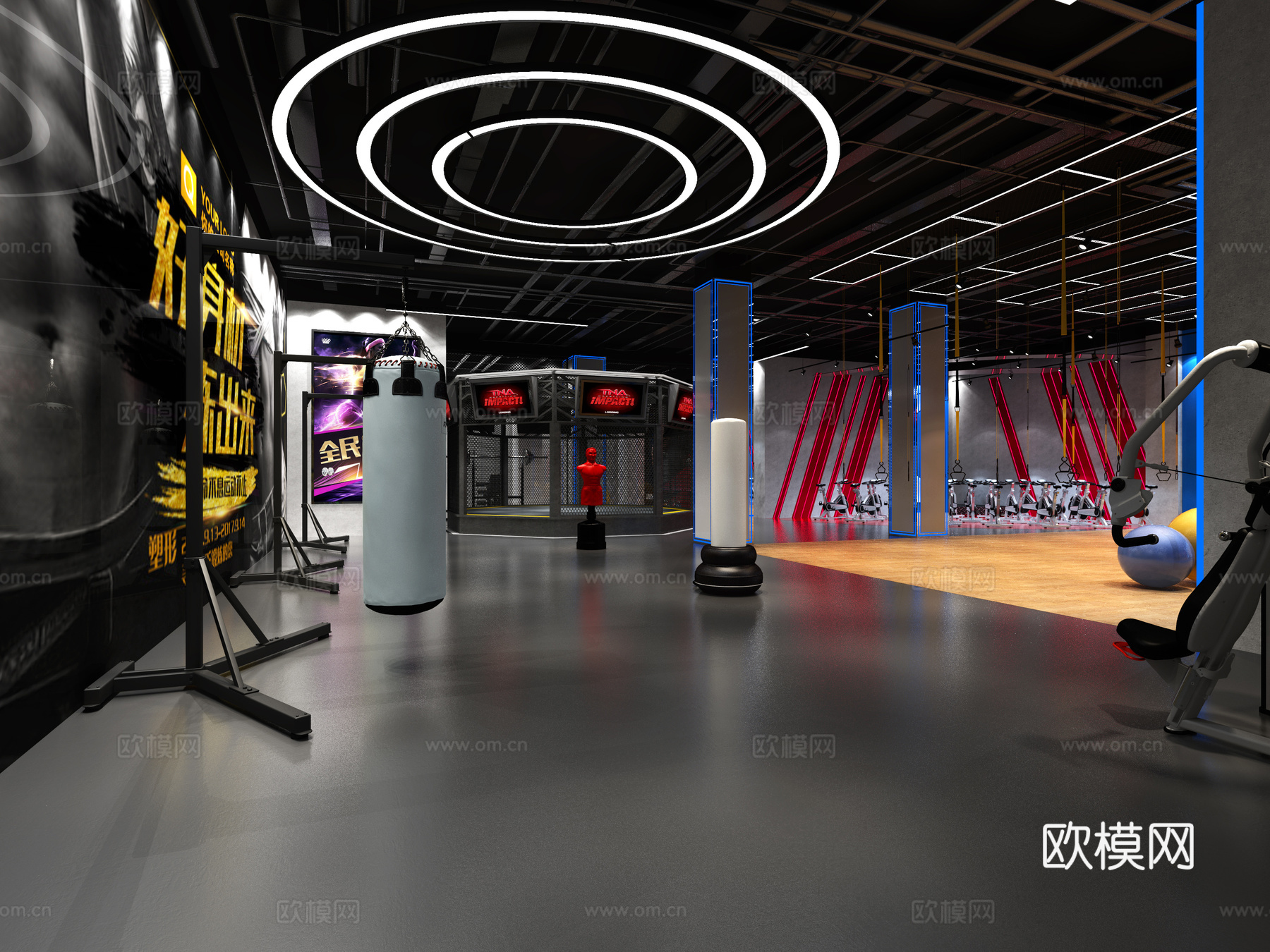 工业风健身房 空间有氧 无氧 泳池 前台休息区3d模型下载（渲染图4）