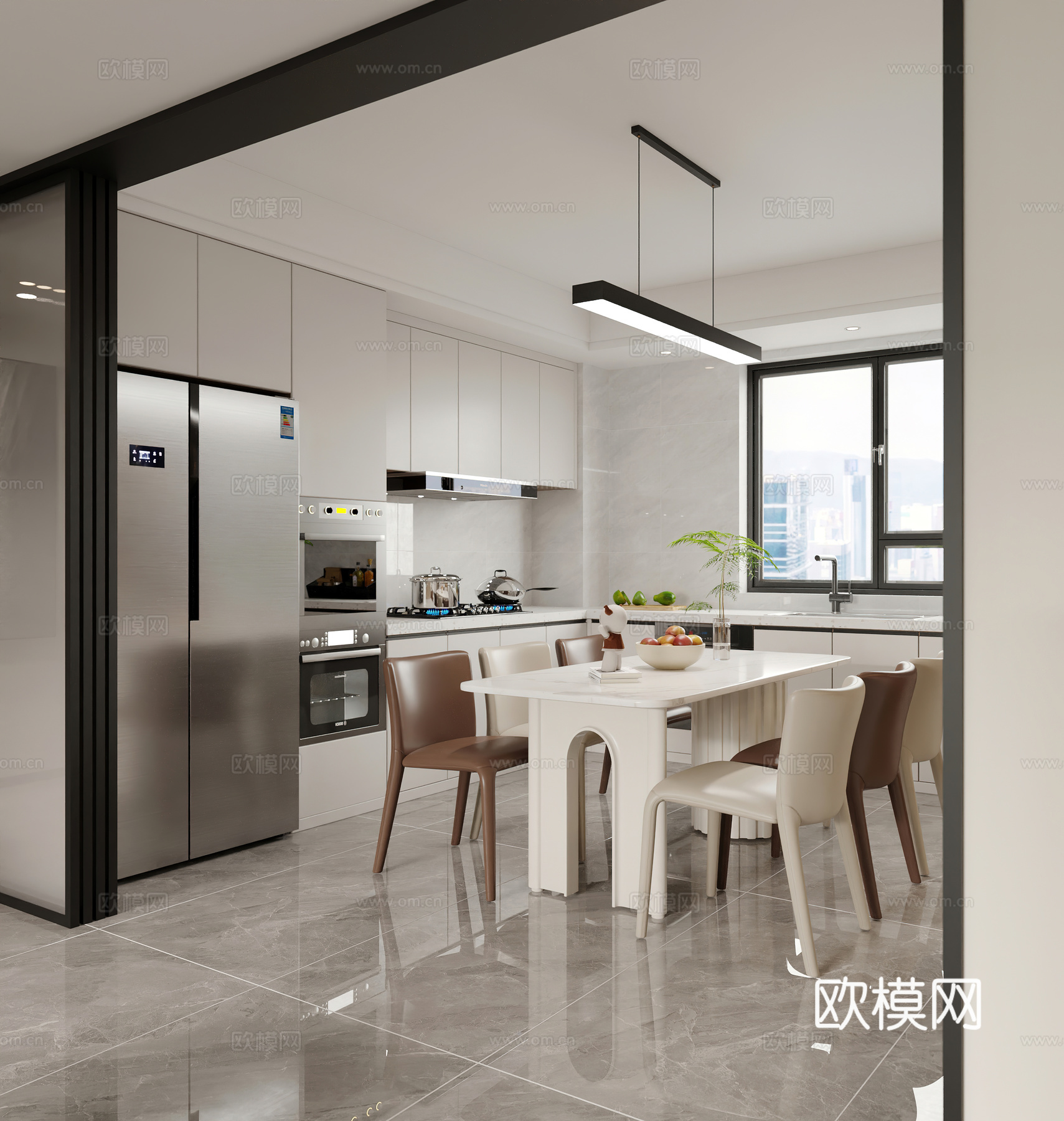 现代客餐厅 开放厨房 酒柜3d模型