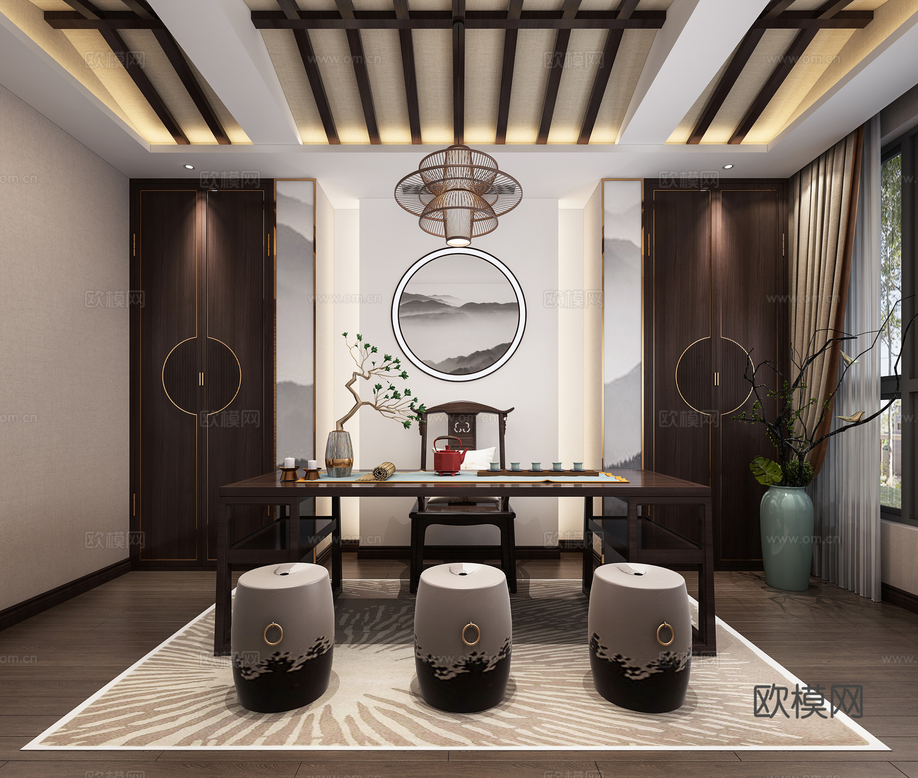 新中式书房茶室3d模型