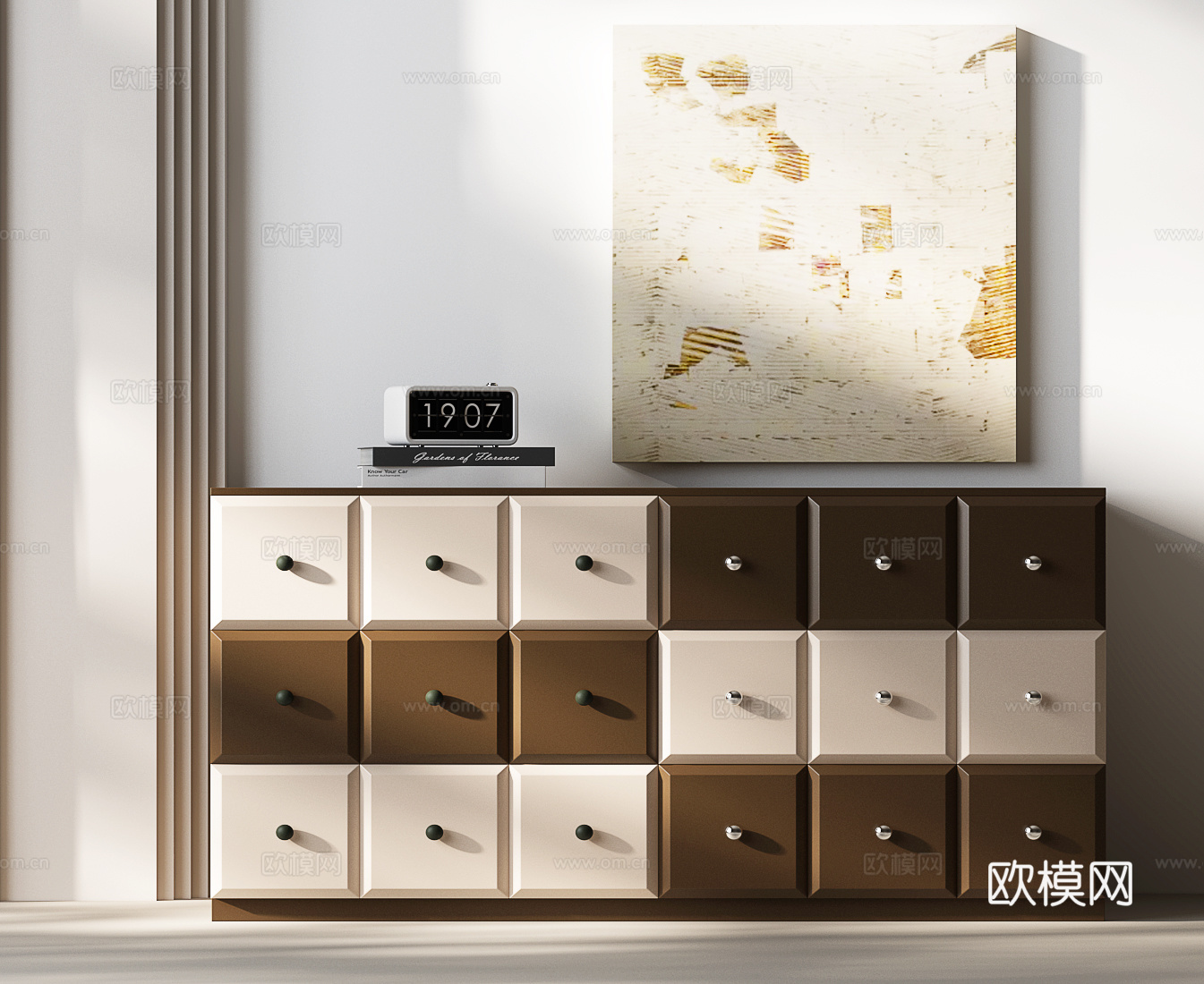 现代斗柜 现代装饰柜 现代边柜 现代中古玄关柜 中古风斗柜3d模型下载