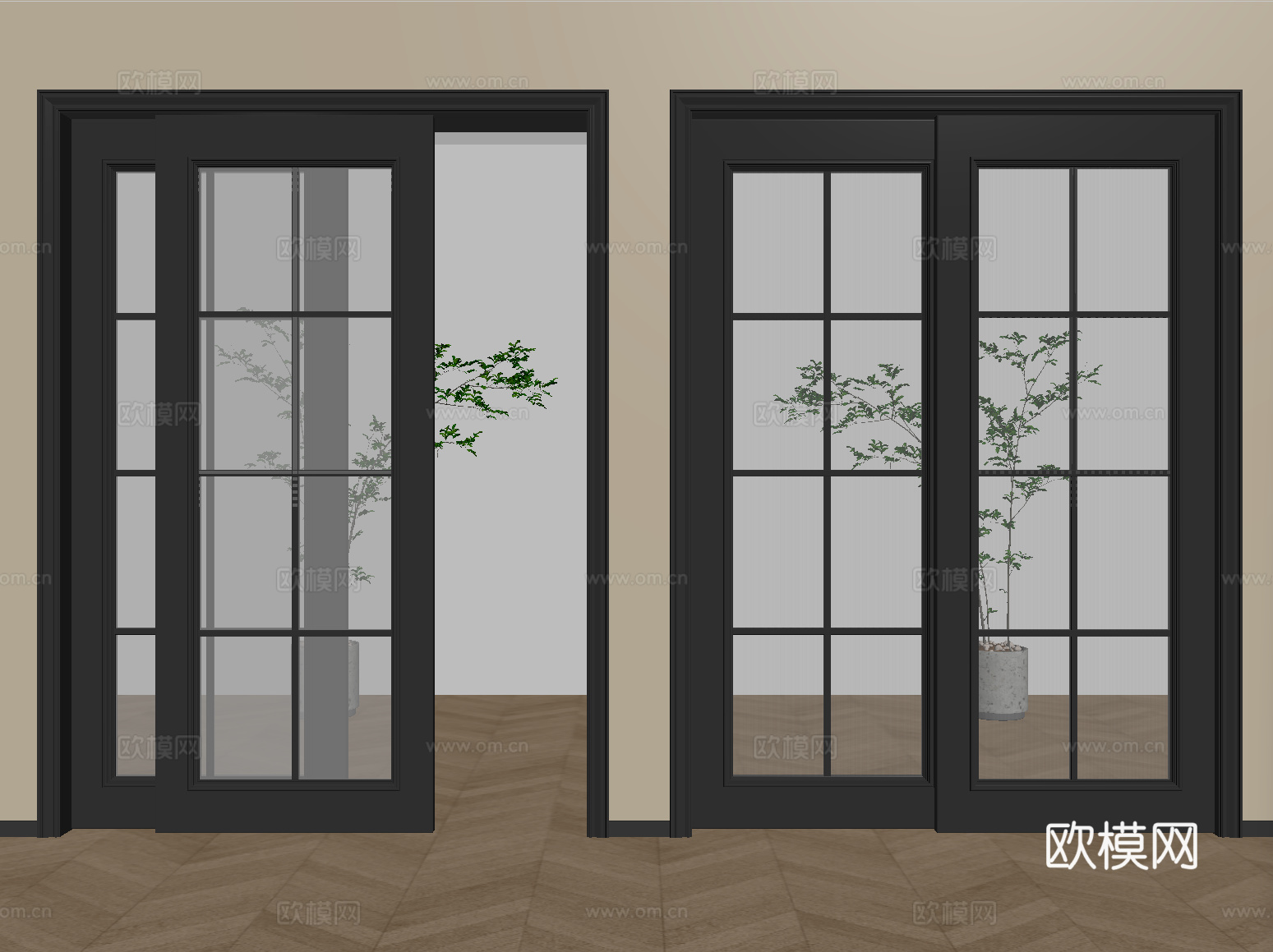 法式玻璃门 玻璃推拉门 阳台门 厨卫门su模型