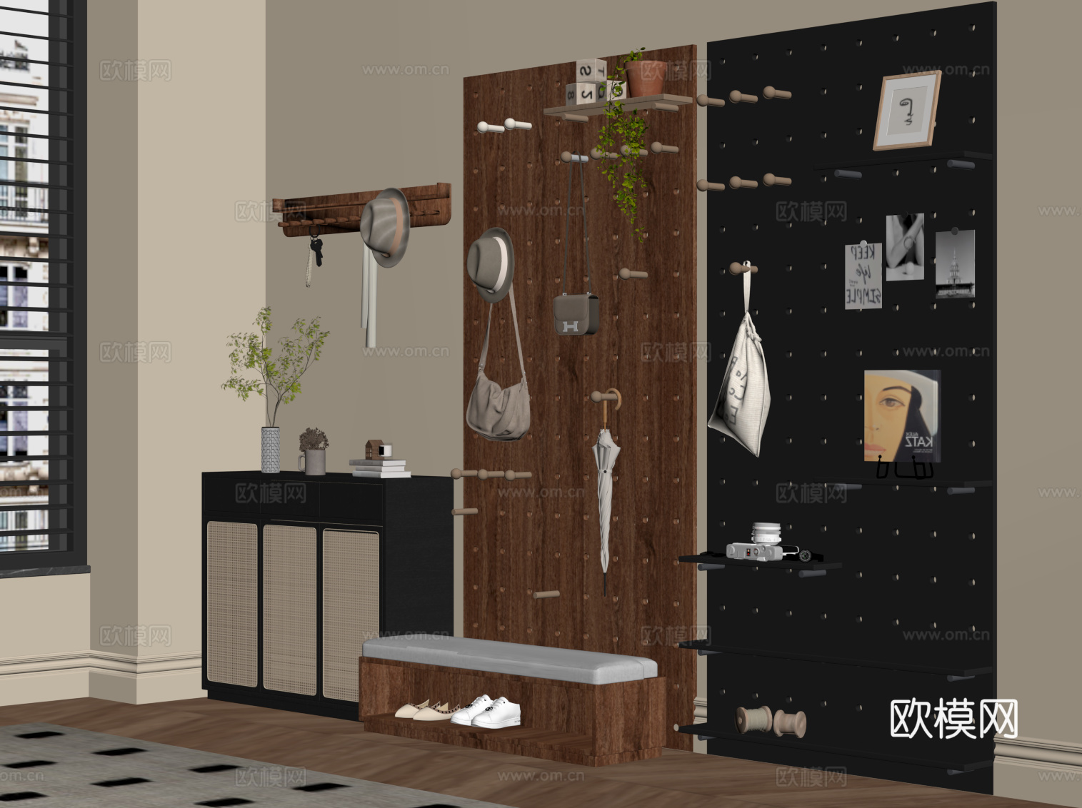 中古风鞋柜su模型