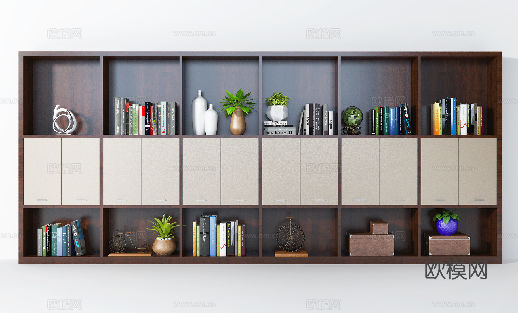 现代边柜文件柜书籍摆件工艺品组合3d模型