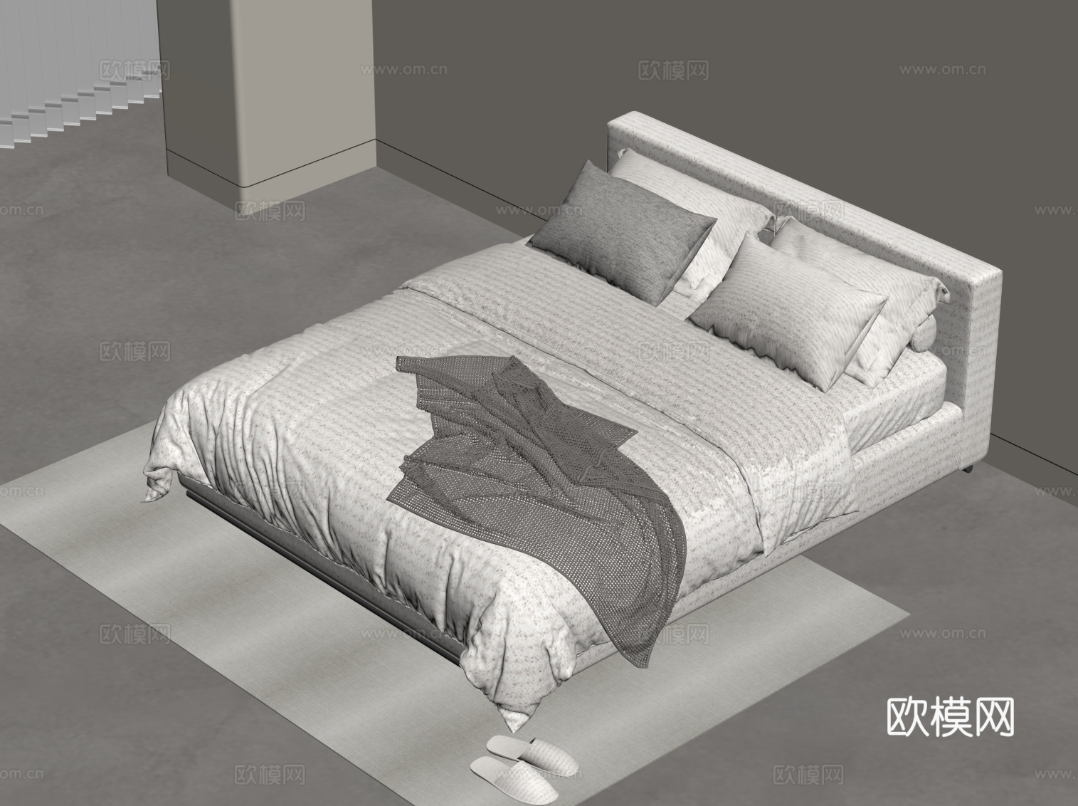现代双人床su模型