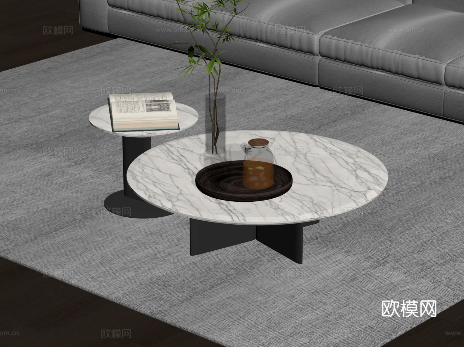 现代简约茶几 子母几su模型