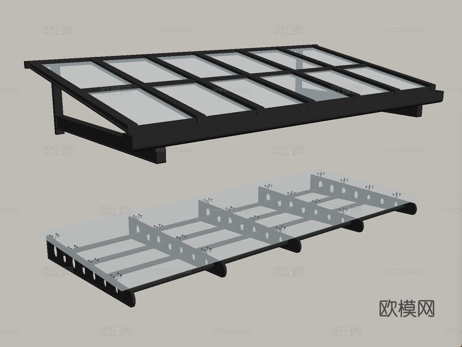 现代玻璃雨棚 玻璃遮阳棚 雨搭遮雨棚 户外雨棚su模型