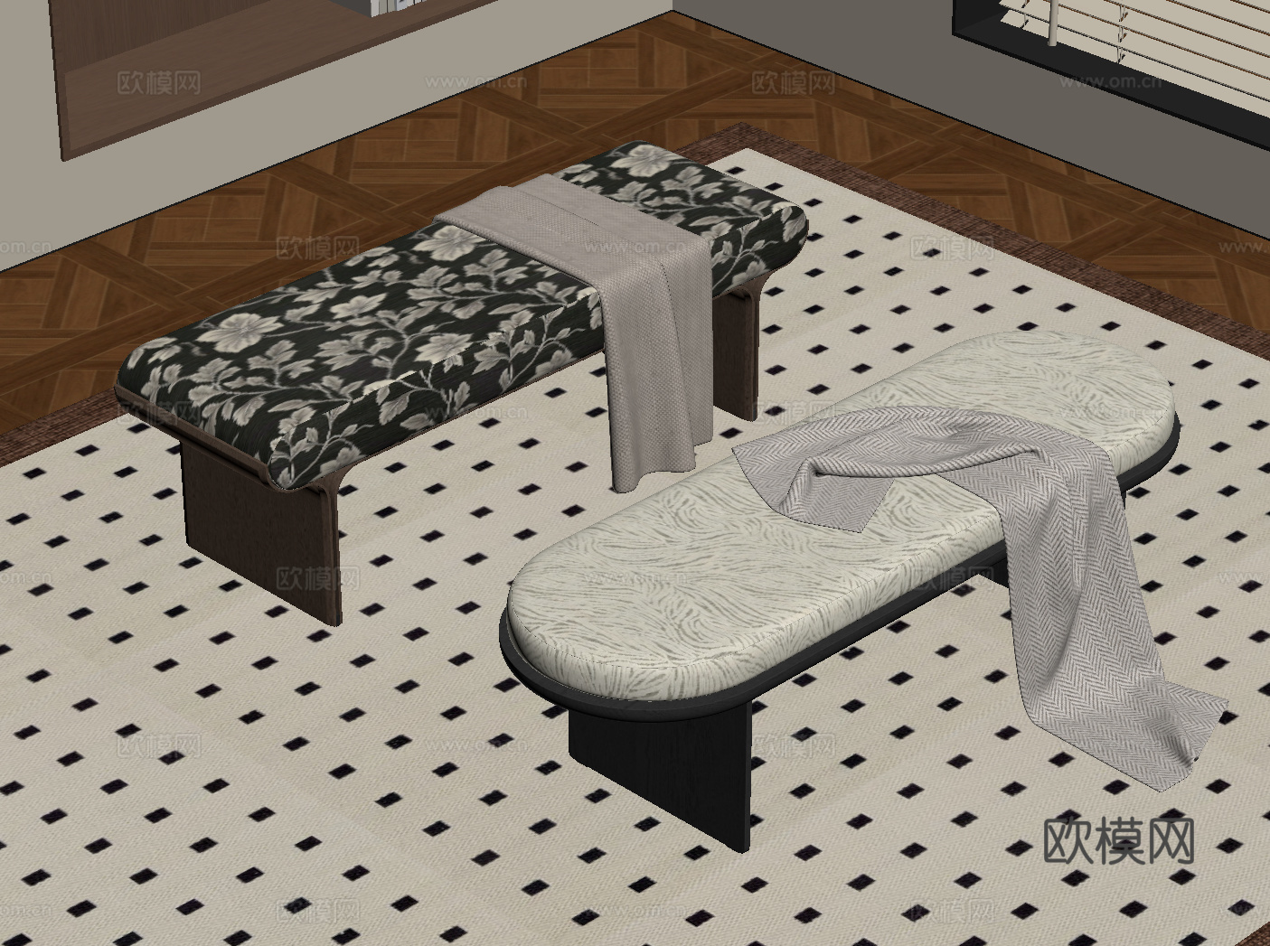 法式中古风换鞋凳su模型