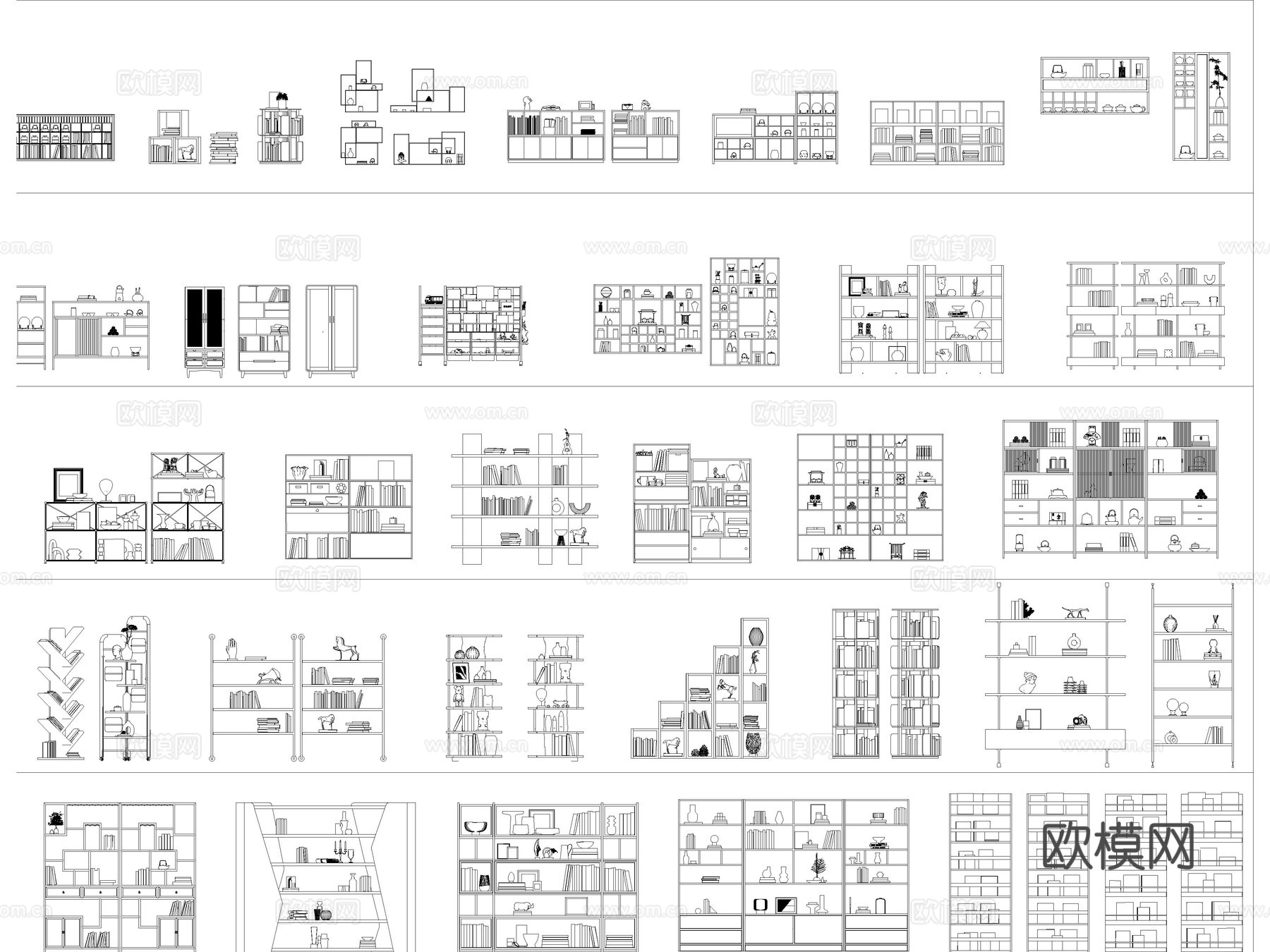 2026年最新书柜置物架储物柜酒柜书架CAD图库cad施工图
