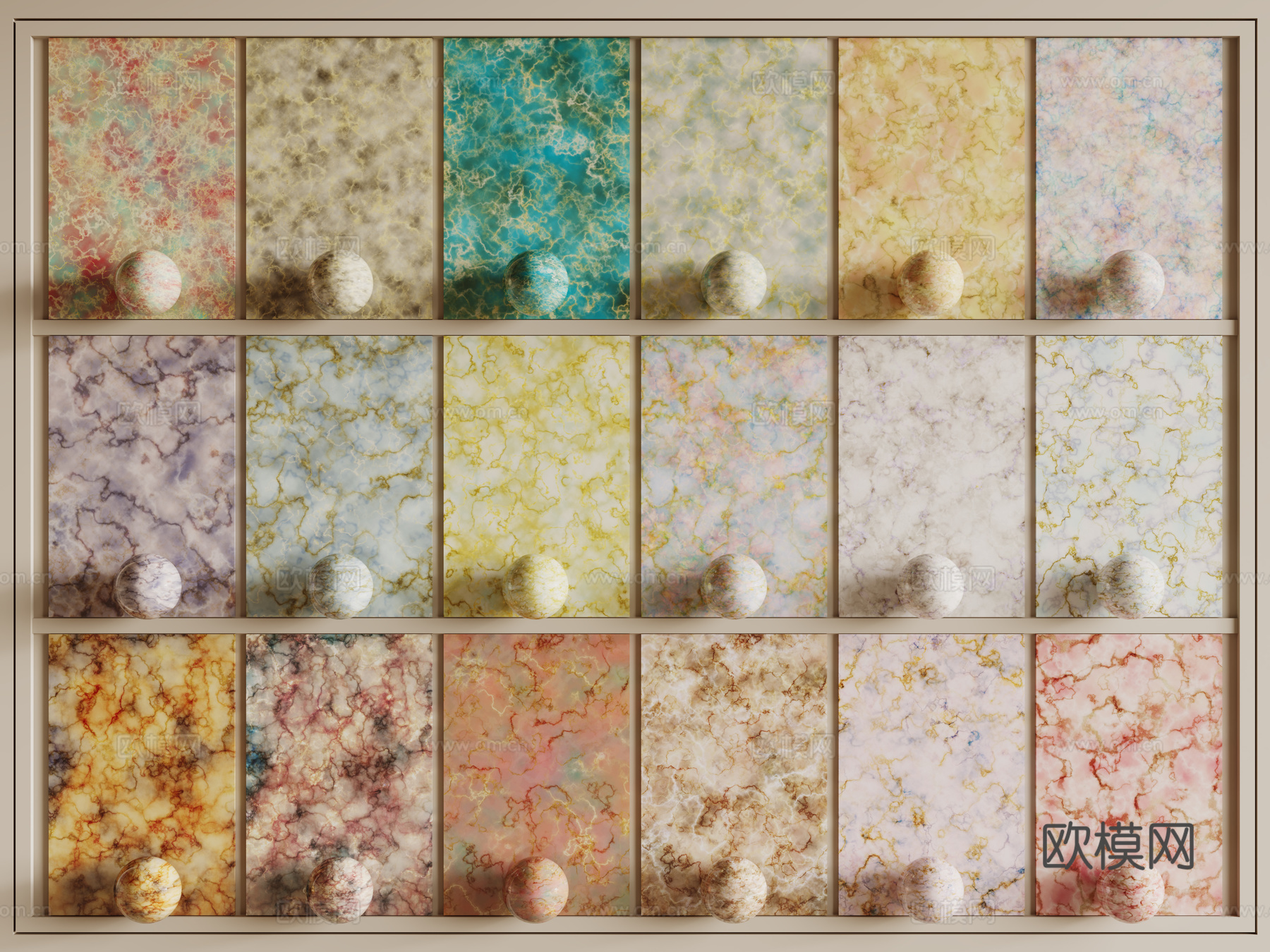 现代印花石材 粉色大理石 彩色纹路石材 护墙板 岩板3d模型下载