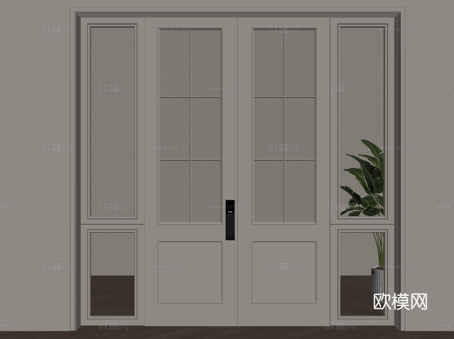 现代双开门 入户门su模型