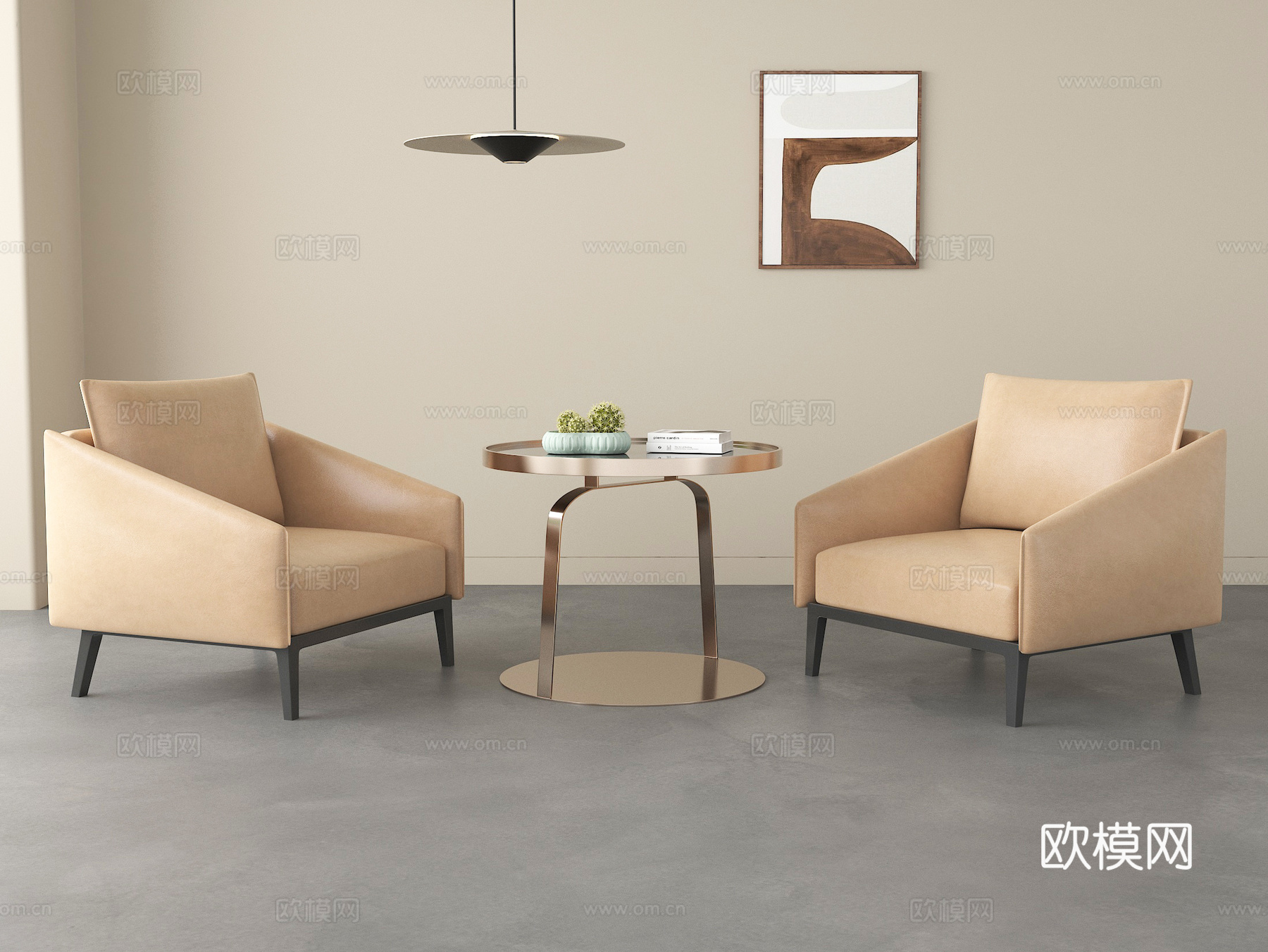 意式洽谈桌椅组合 休闲桌椅 休闲椅 沙发椅 皮革 吊灯su模型