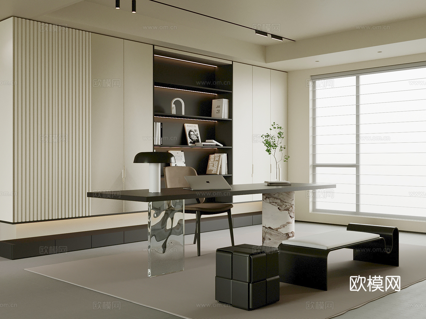 现代书房3d模型下载