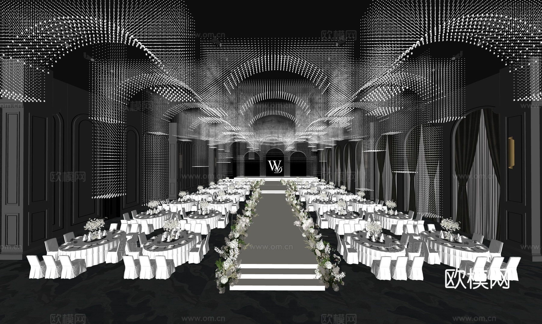 现代轻奢婚礼宴会厅su模型