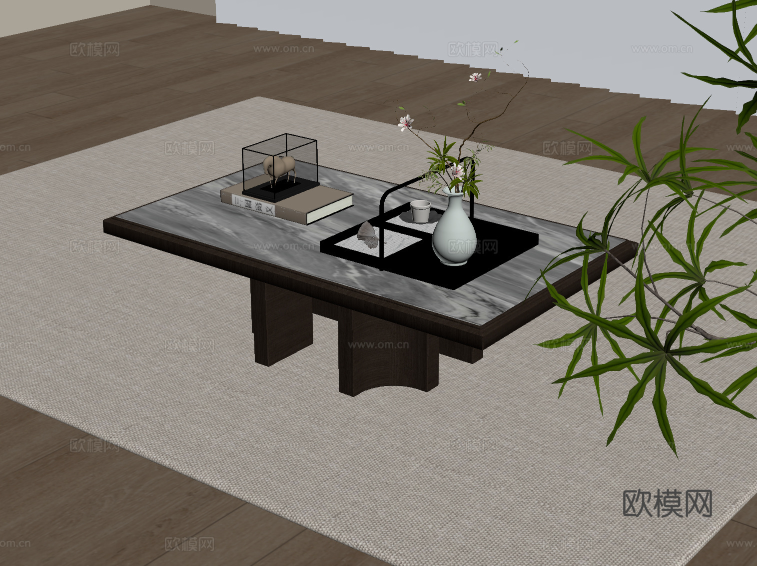 新中式茶几su模型