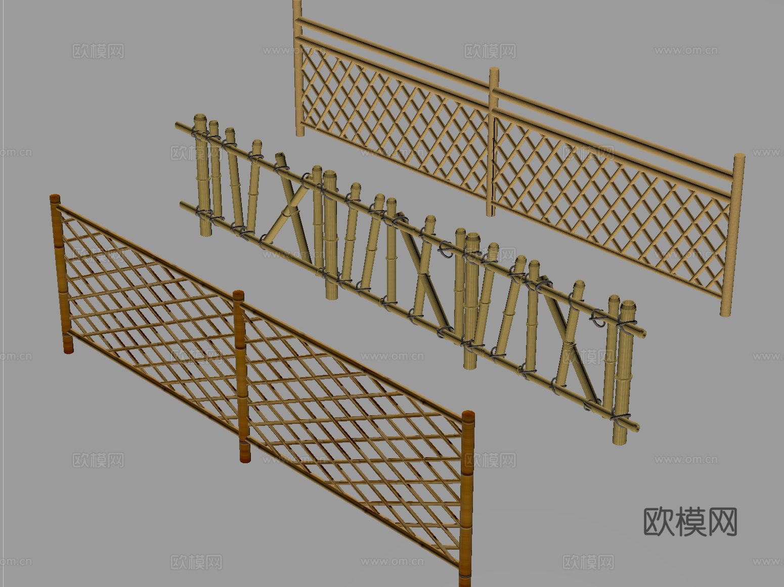 新中式栅栏 围栏护栏 木栅栏 篱笆围墙su模型
