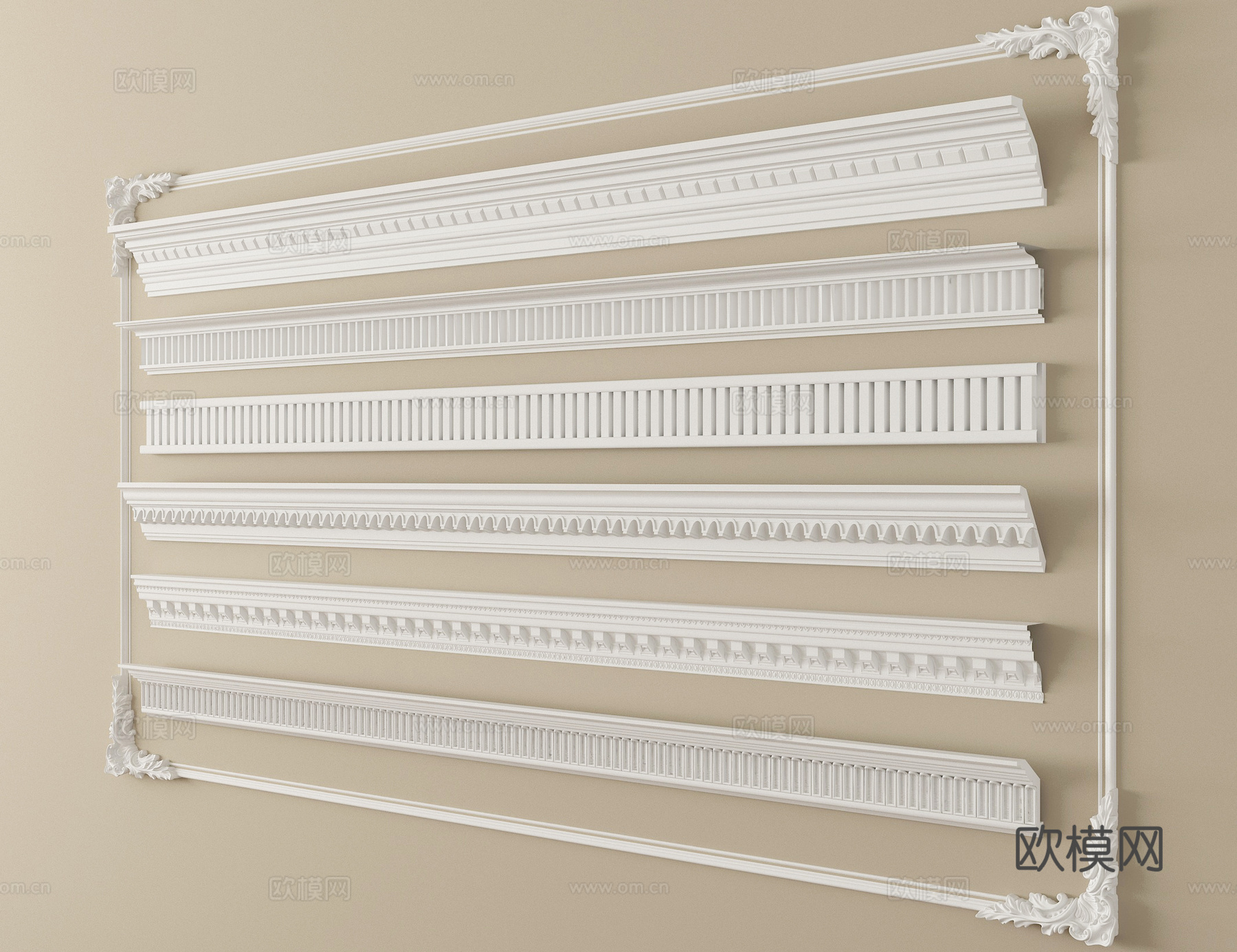 法式石膏线 石膏线条 雕花3d模型下载