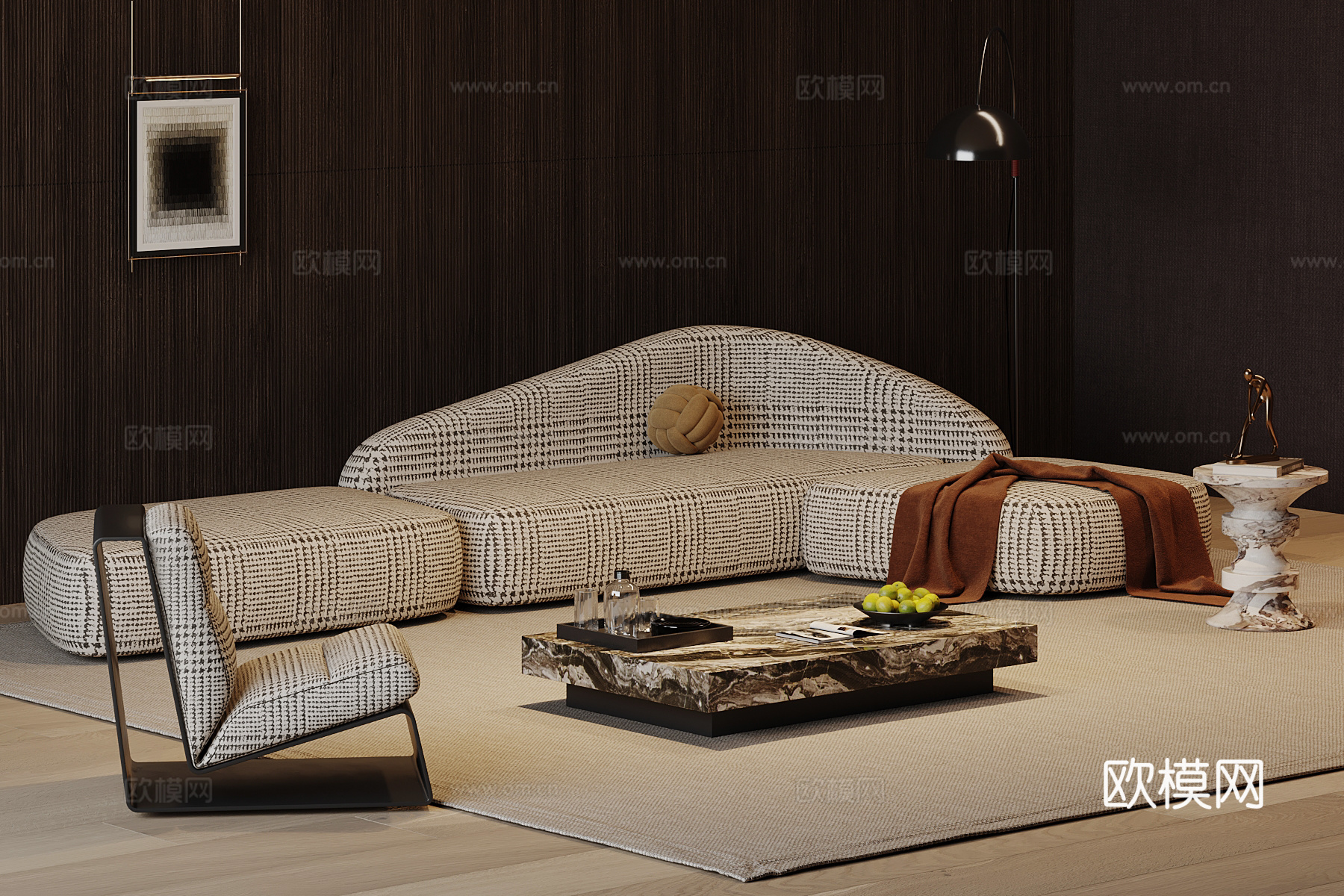 现代意式沙发茶几组合su模型