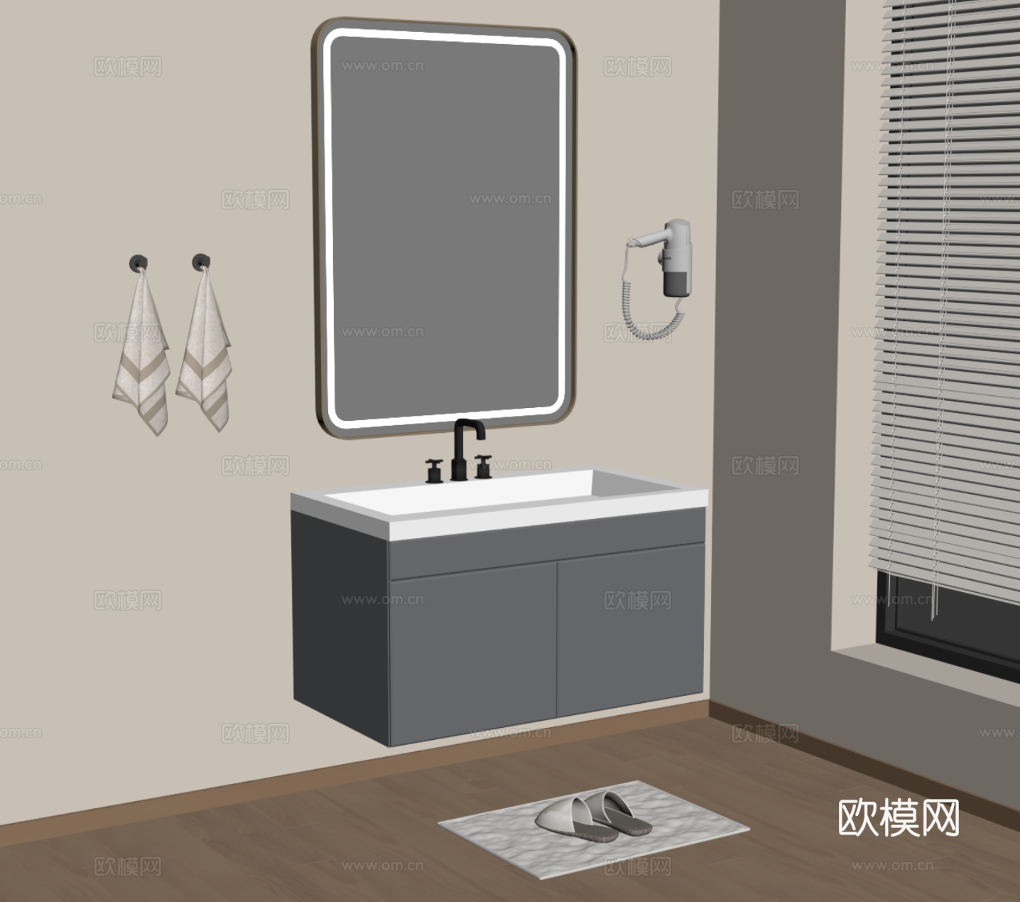 现代简约浴室柜 洗手台su模型