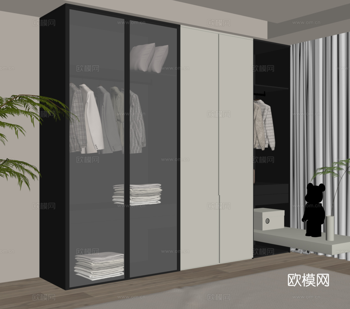 现代极简衣柜su模型