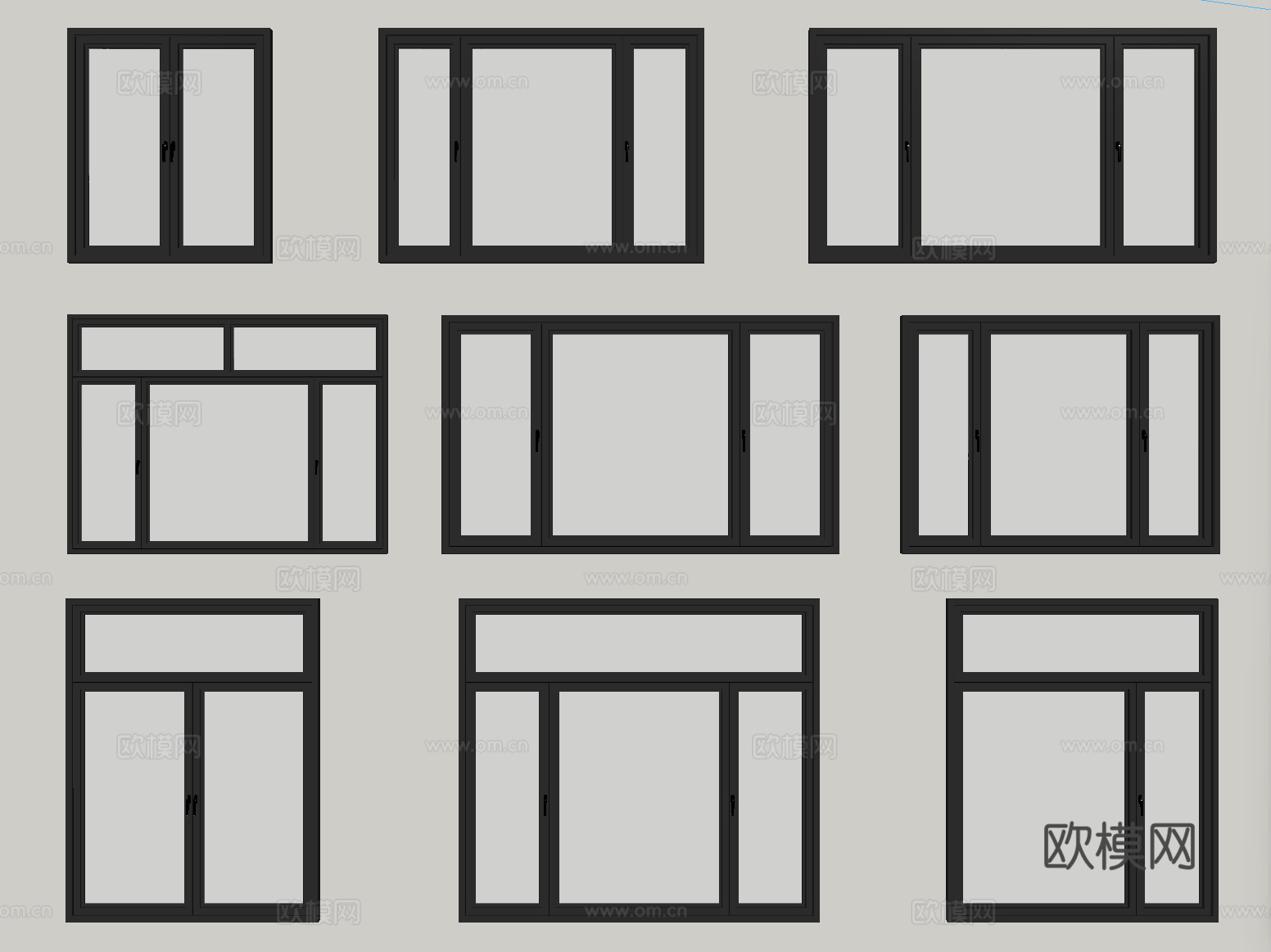 现代窗户组合 平开窗 落地窗 阳台窗su模型