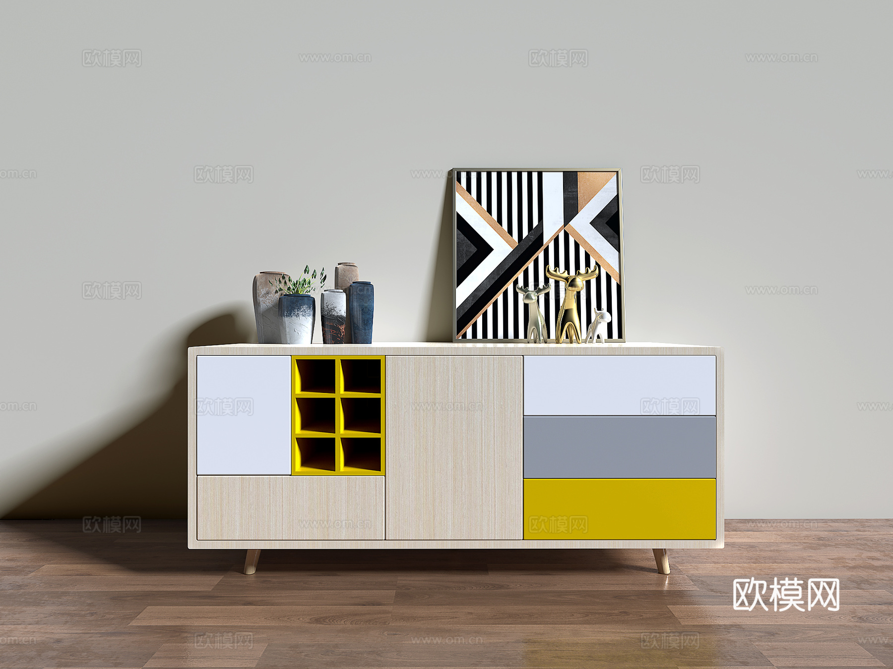 现代边柜3d模型下载（渲染图1）