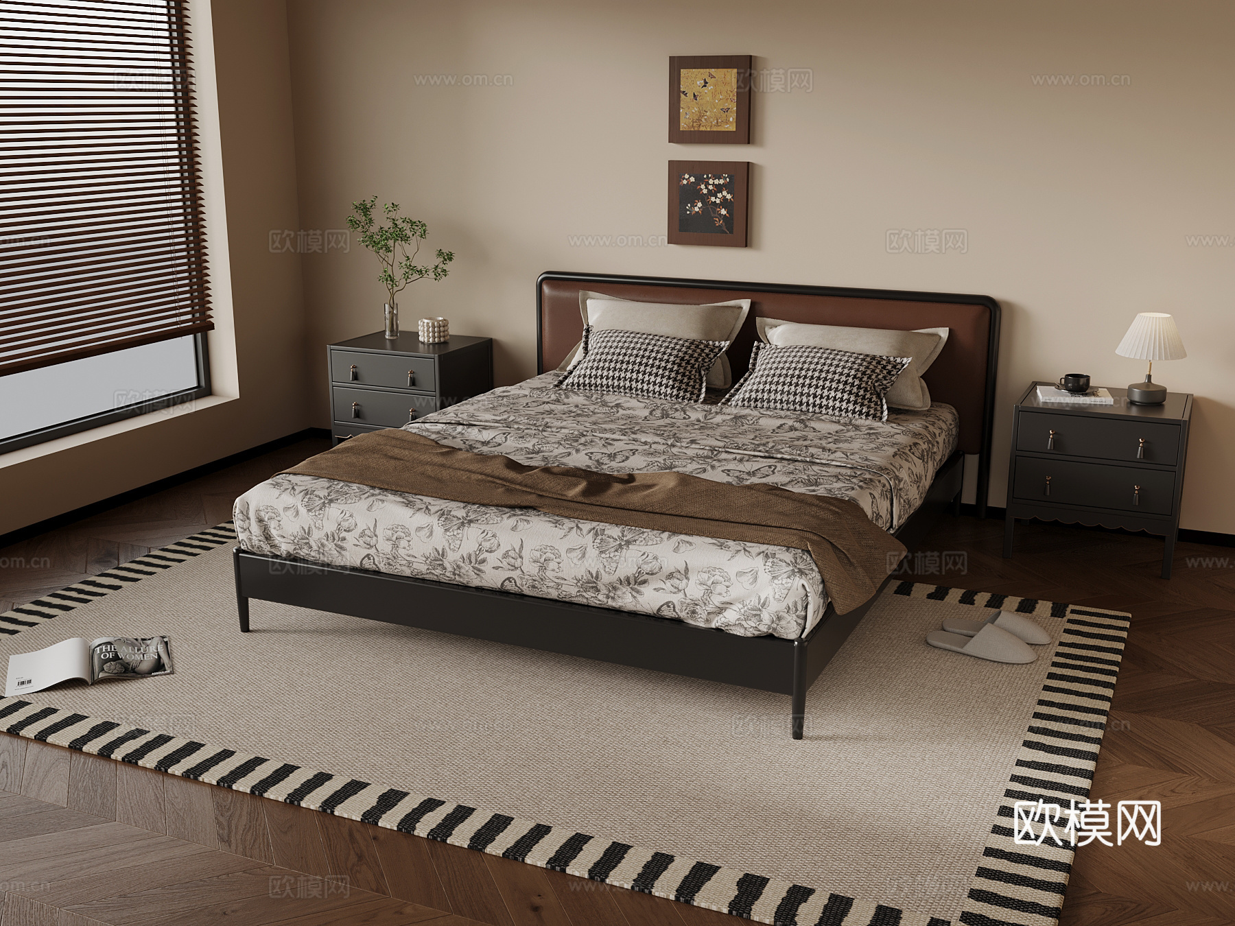 法式复古风双人床su模型下载（渲染图1）