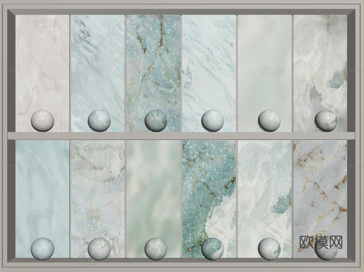 北欧淡雅石材 白色大理石 岩石 奢石 青色大理石su模型