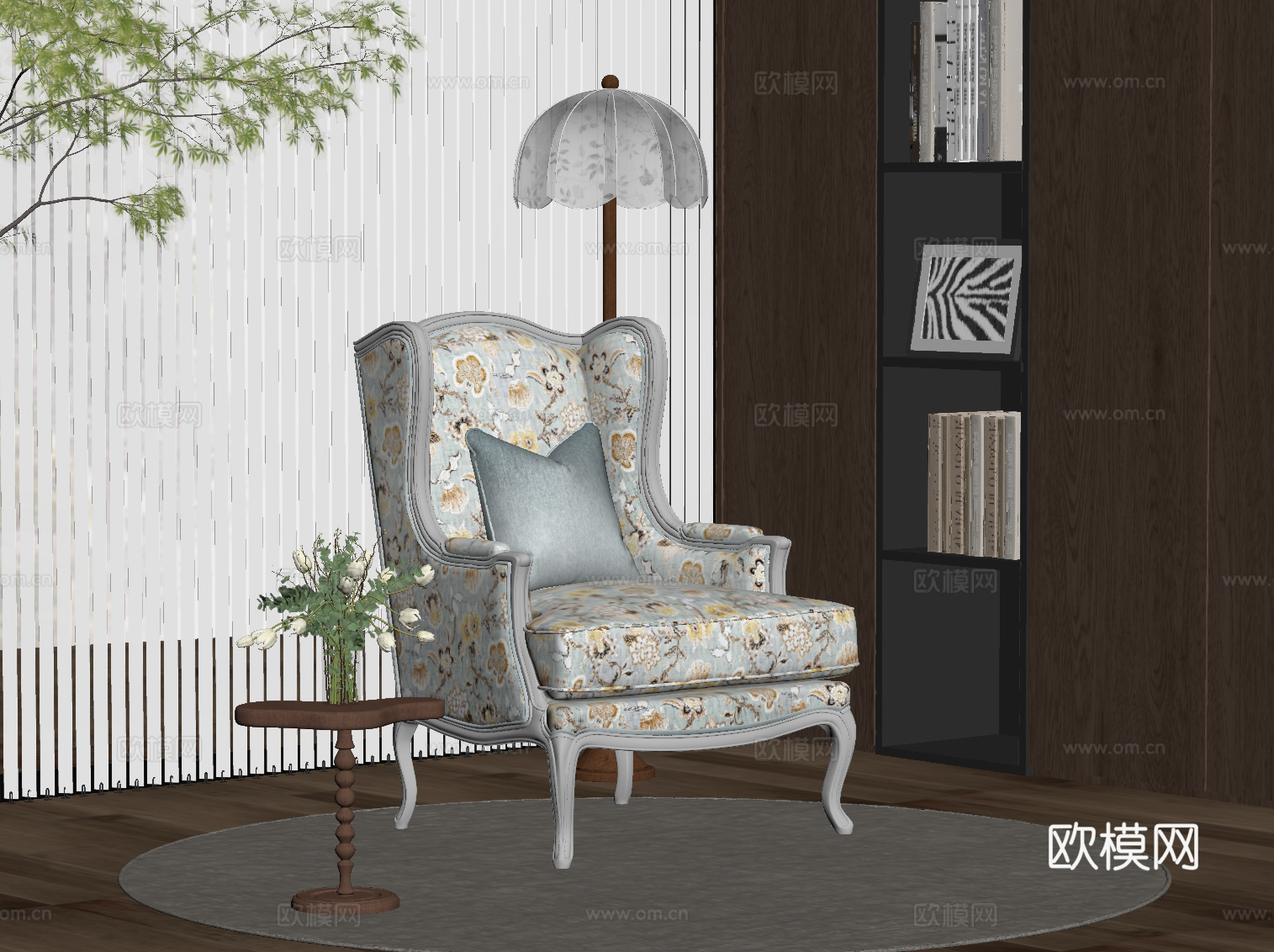 法式休闲椅 边几su模型