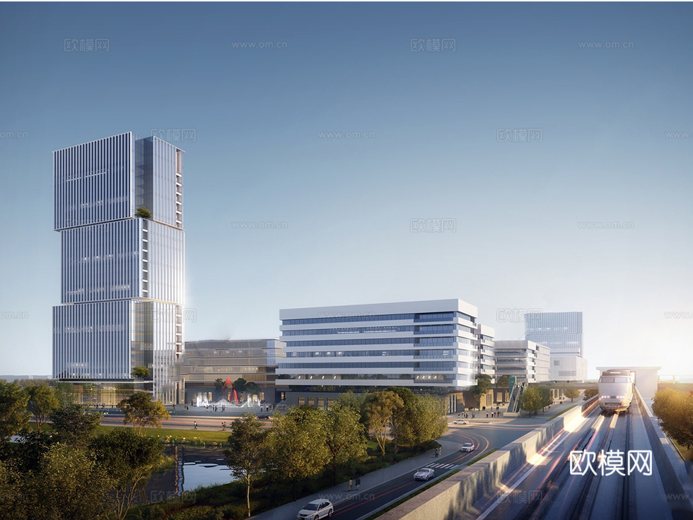 现代智能制造产业园 工业研发厂房su模型