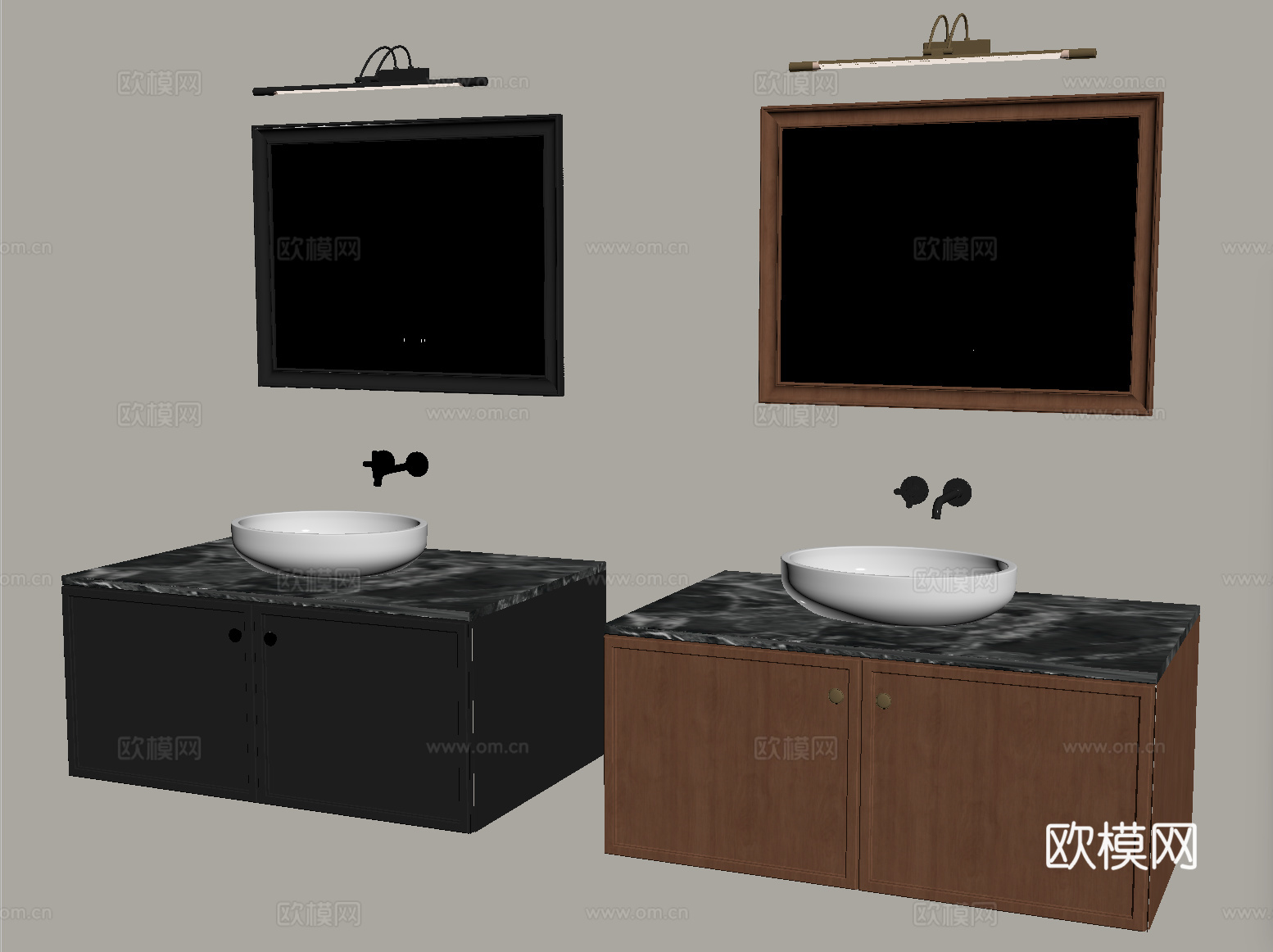 法式悬空浴室柜 洗手台 卫浴柜 镜子su模型