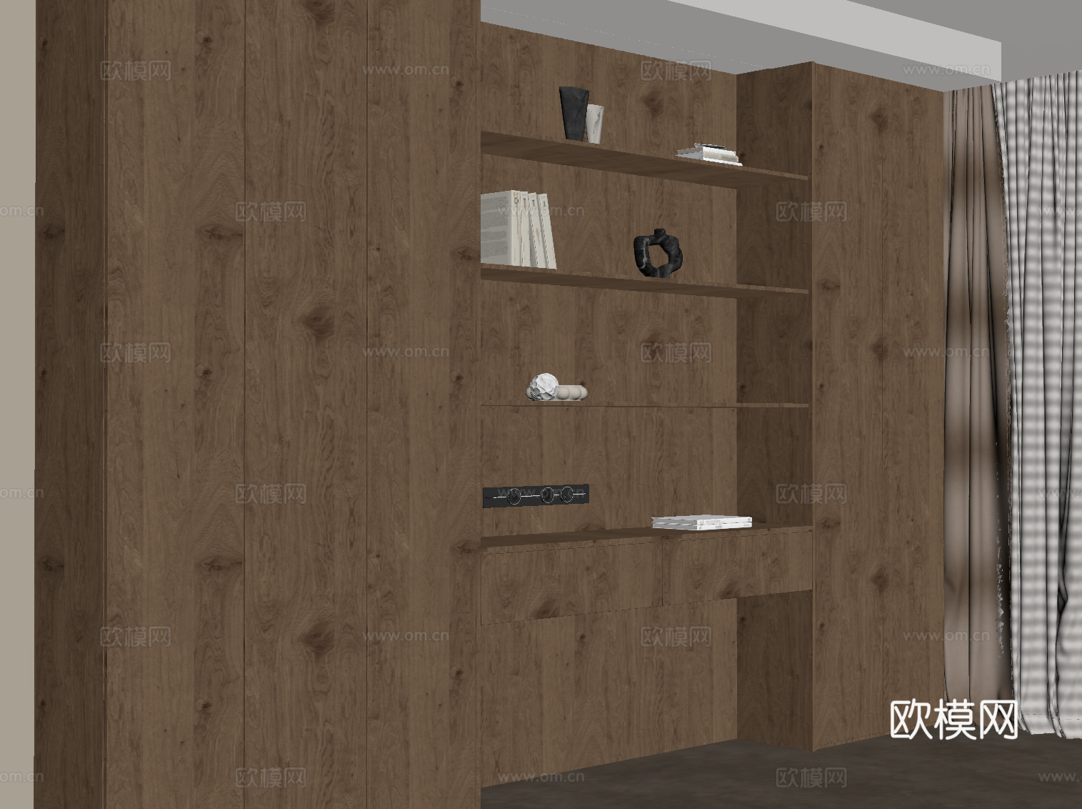 现代中古风书柜 置物柜 装饰柜su模型