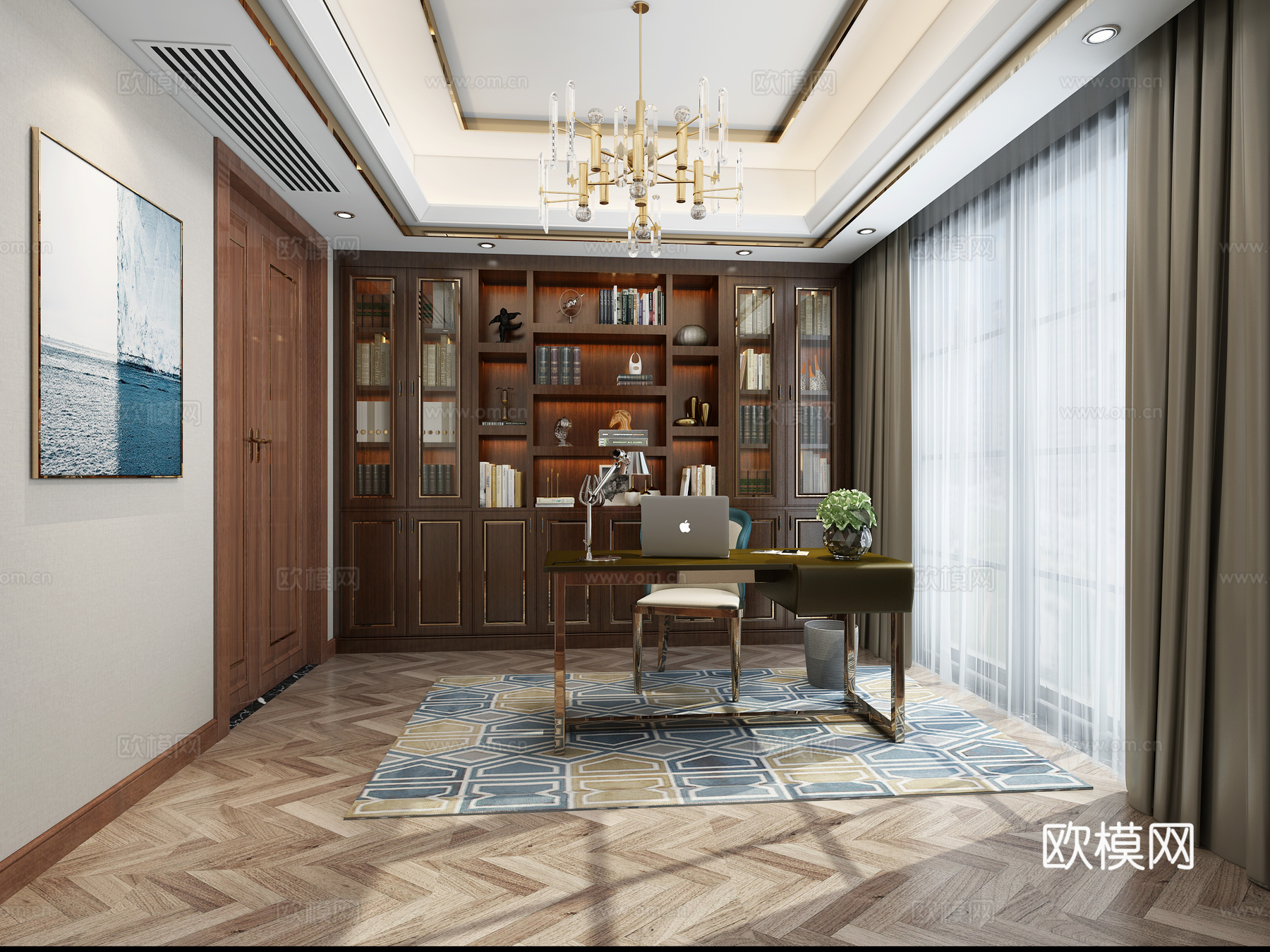 现代港式书房3d模型下载