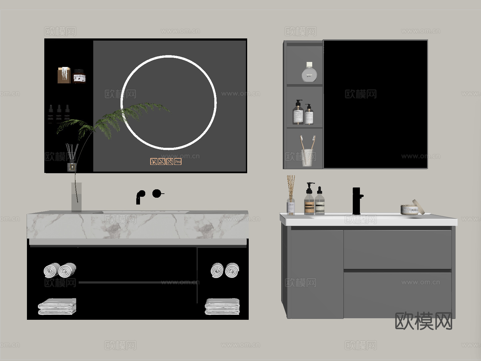 现代浴室柜 悬空浴室柜 镜柜 卫浴用品su模型