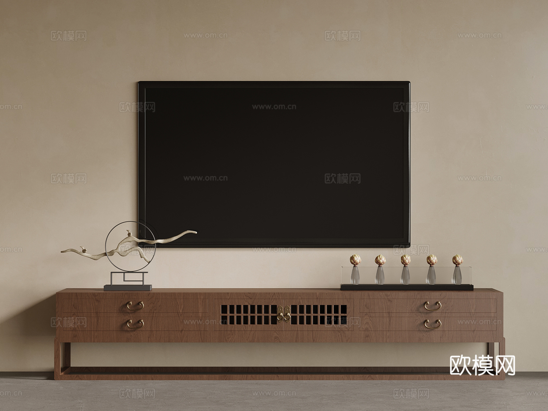 新中式电视柜 边柜su模型