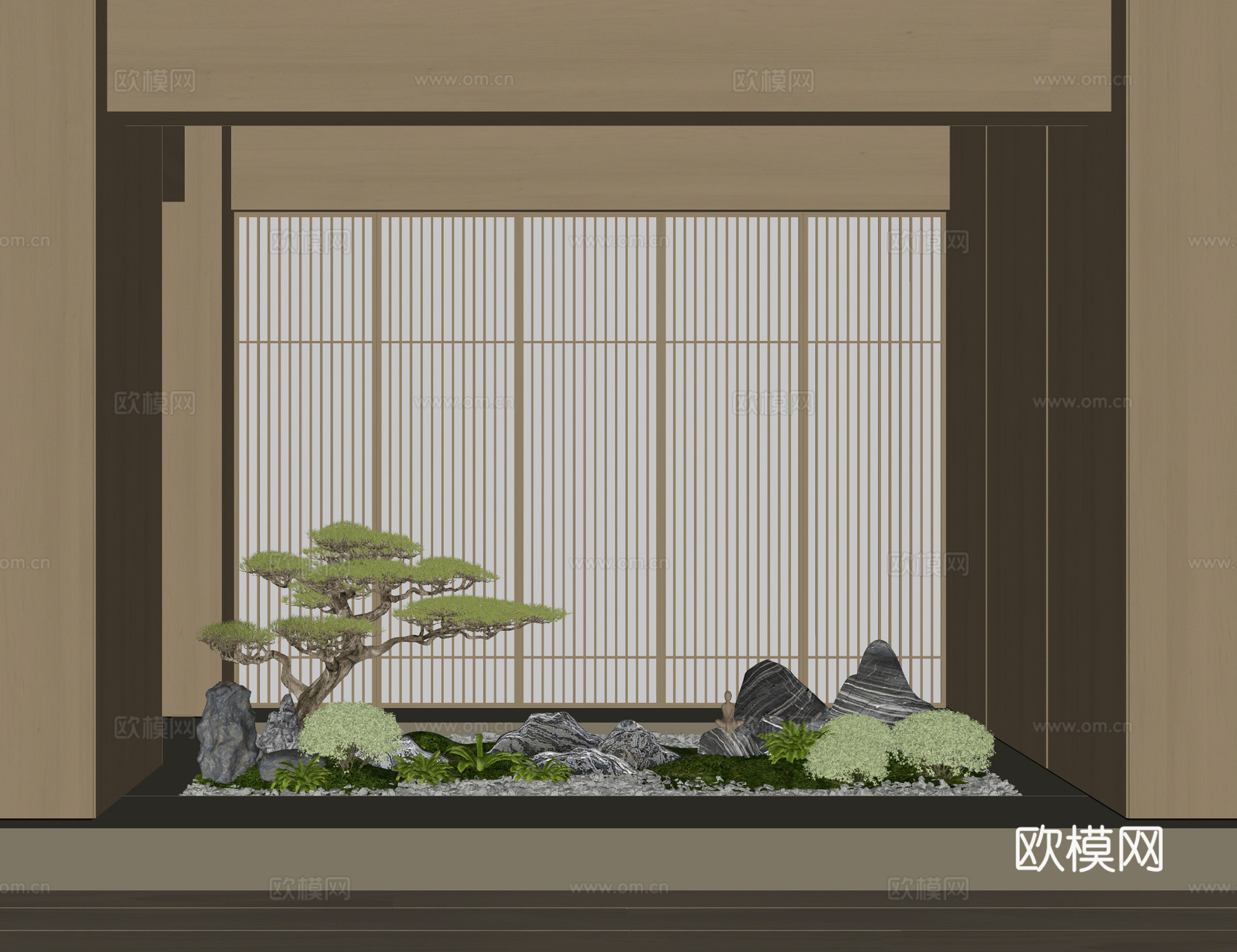 新中式禅意室内景观 植物景观 绿植景观 景观造景 天井景观su模型