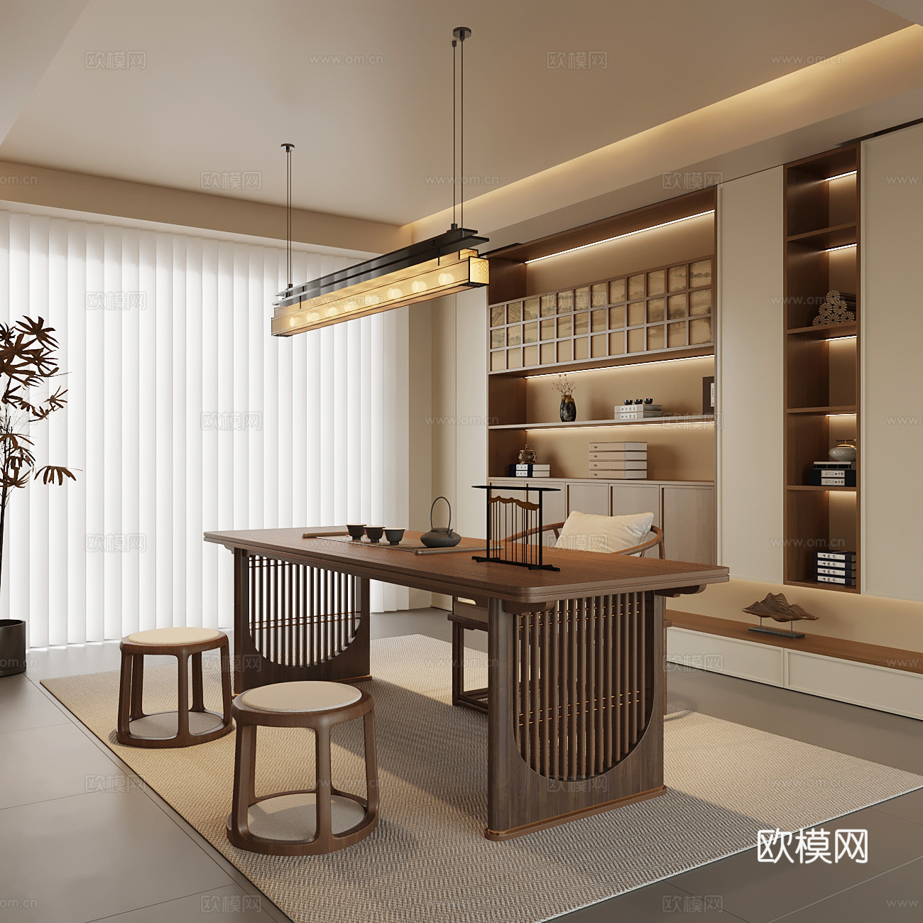 新中式书房su模型