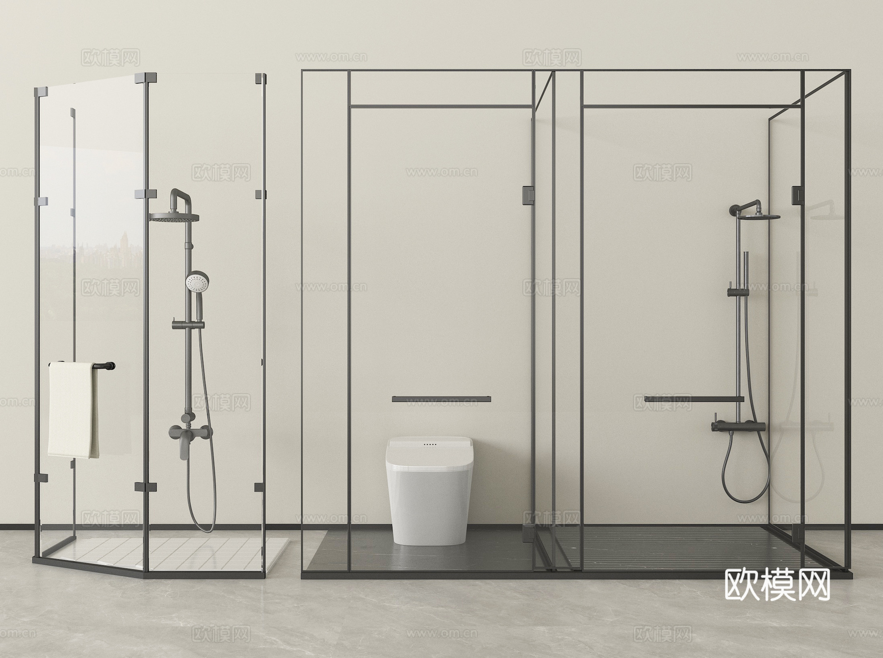 现代淋浴房 淋浴间 花洒 马桶 卫浴用品su模型